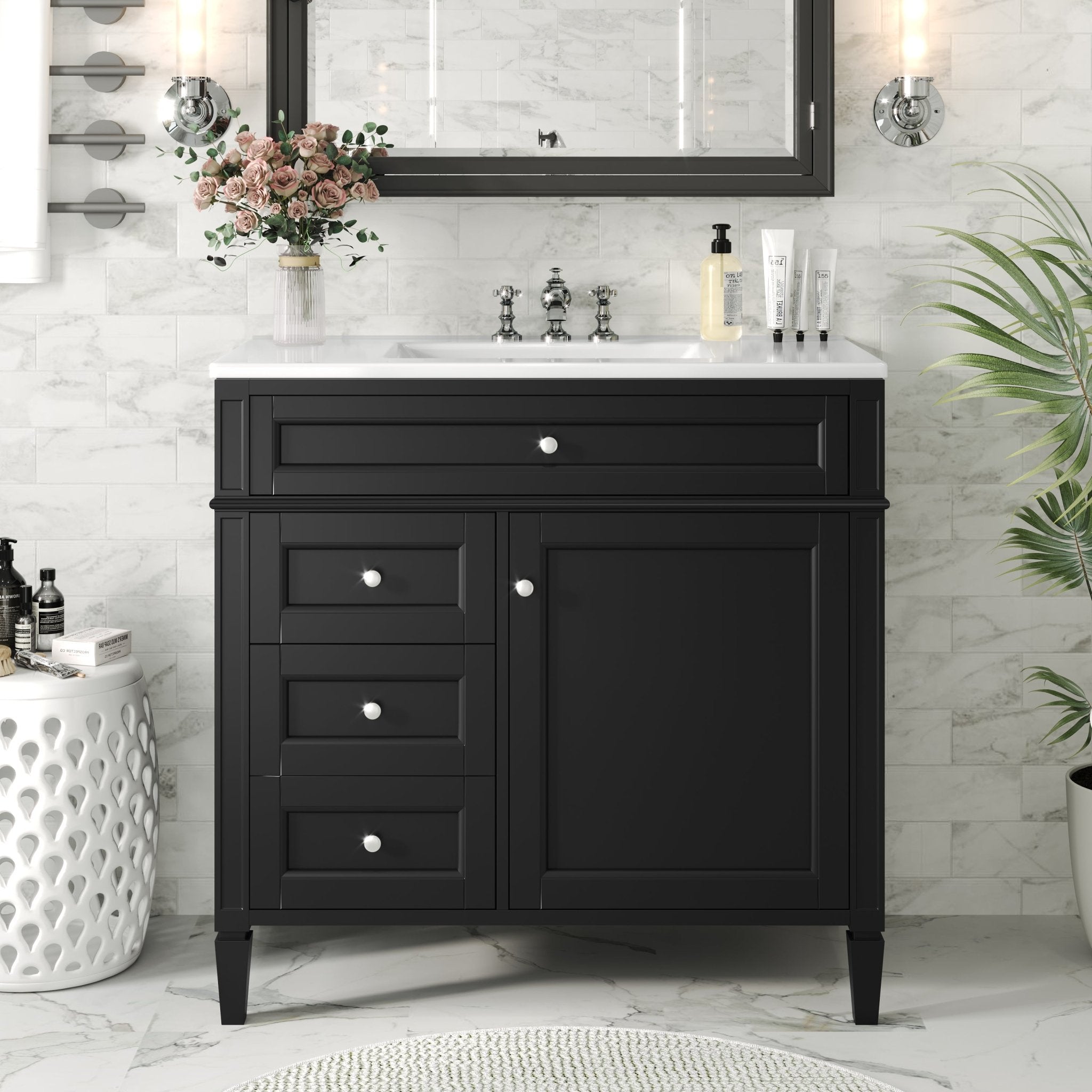 36 "Single sink bathroom dressing table, modern bathroom storage cabinet(black) - KiKiUMi