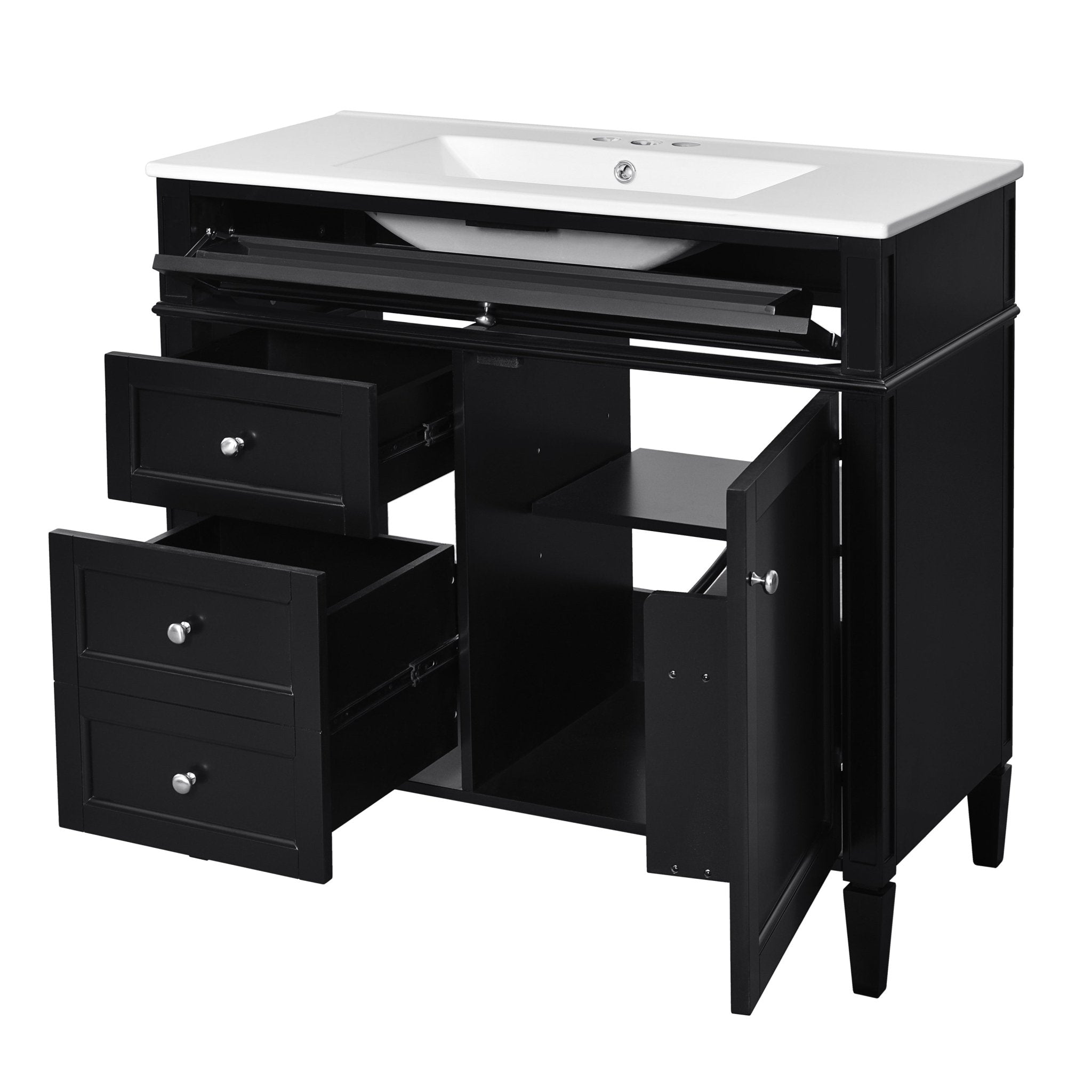 36 "Single sink bathroom dressing table, modern bathroom storage cabinet(black) - KiKiUMi