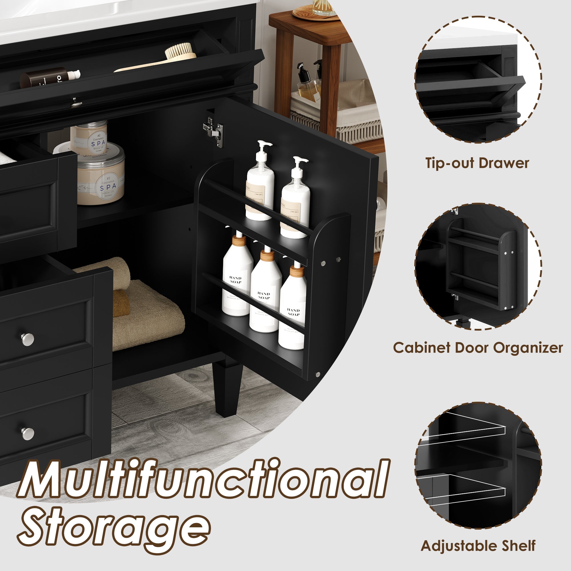 36 "Single sink bathroom dressing table, modern bathroom storage cabinet(black) - KiKiUMi