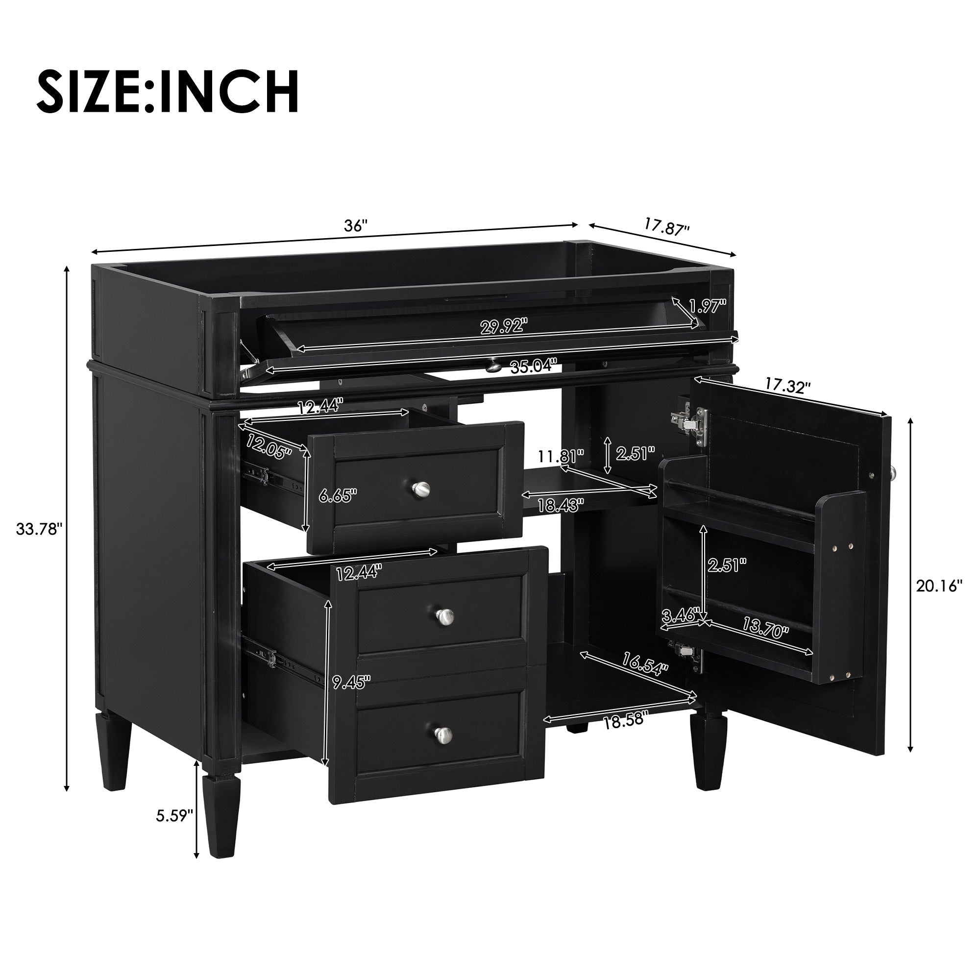 36 "Single sink bathroom dressing table, modern bathroom storage cabinet(black) - KiKiUMi