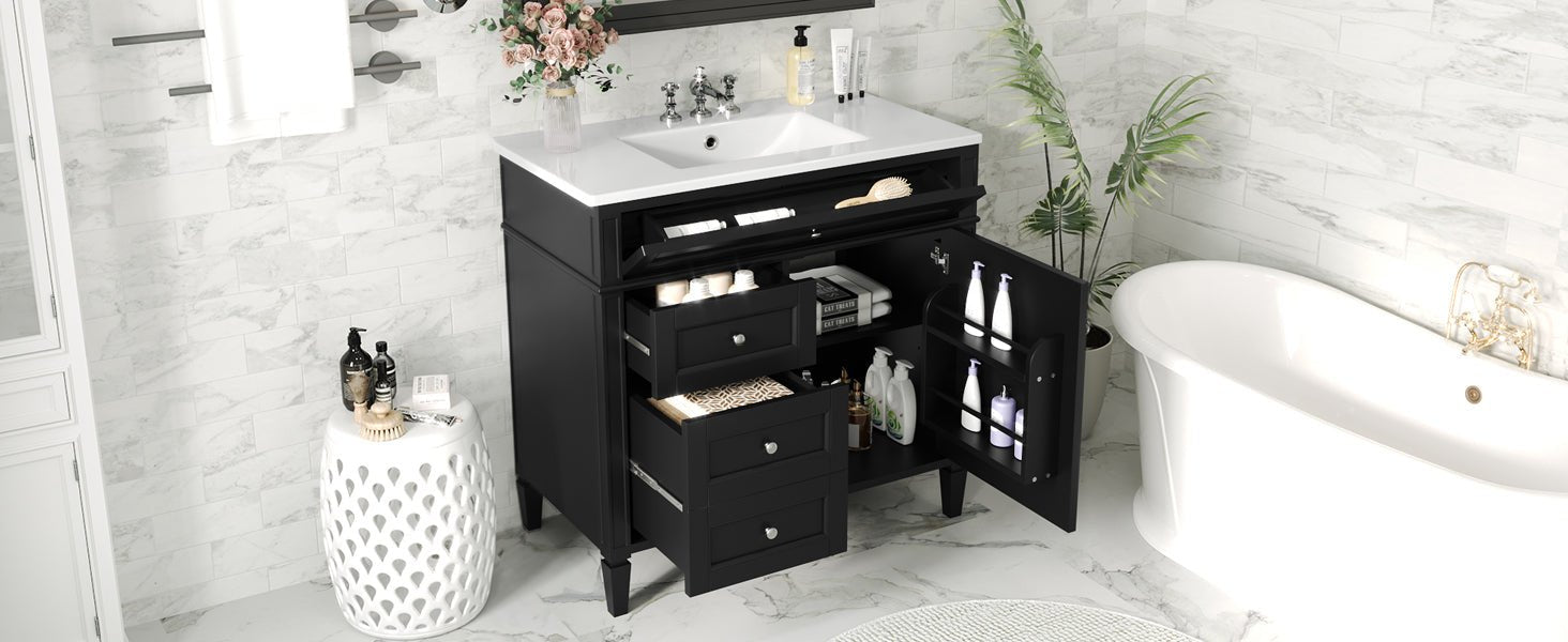 36 "Single sink bathroom dressing table, modern bathroom storage cabinet(black) - KiKiUMi