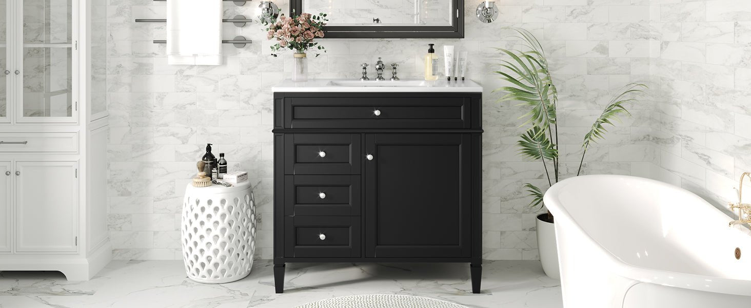 36 "Single sink bathroom dressing table, modern bathroom storage cabinet(black) - KiKiUMi