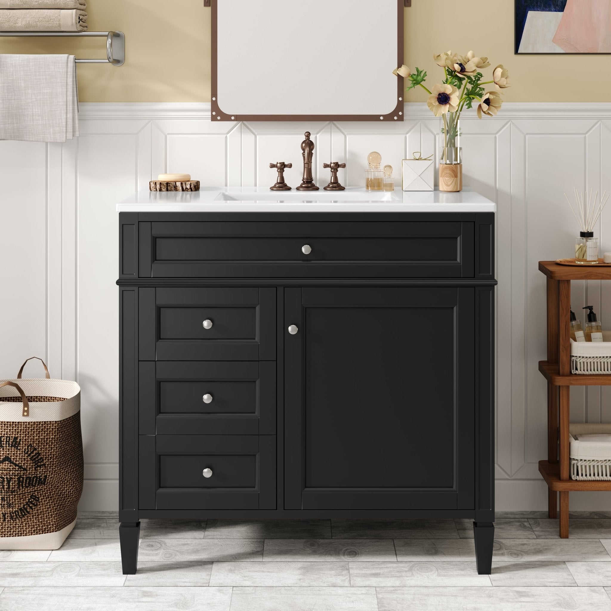 36 "Single sink bathroom dressing table, modern bathroom storage cabinet(black) - KiKiUMi