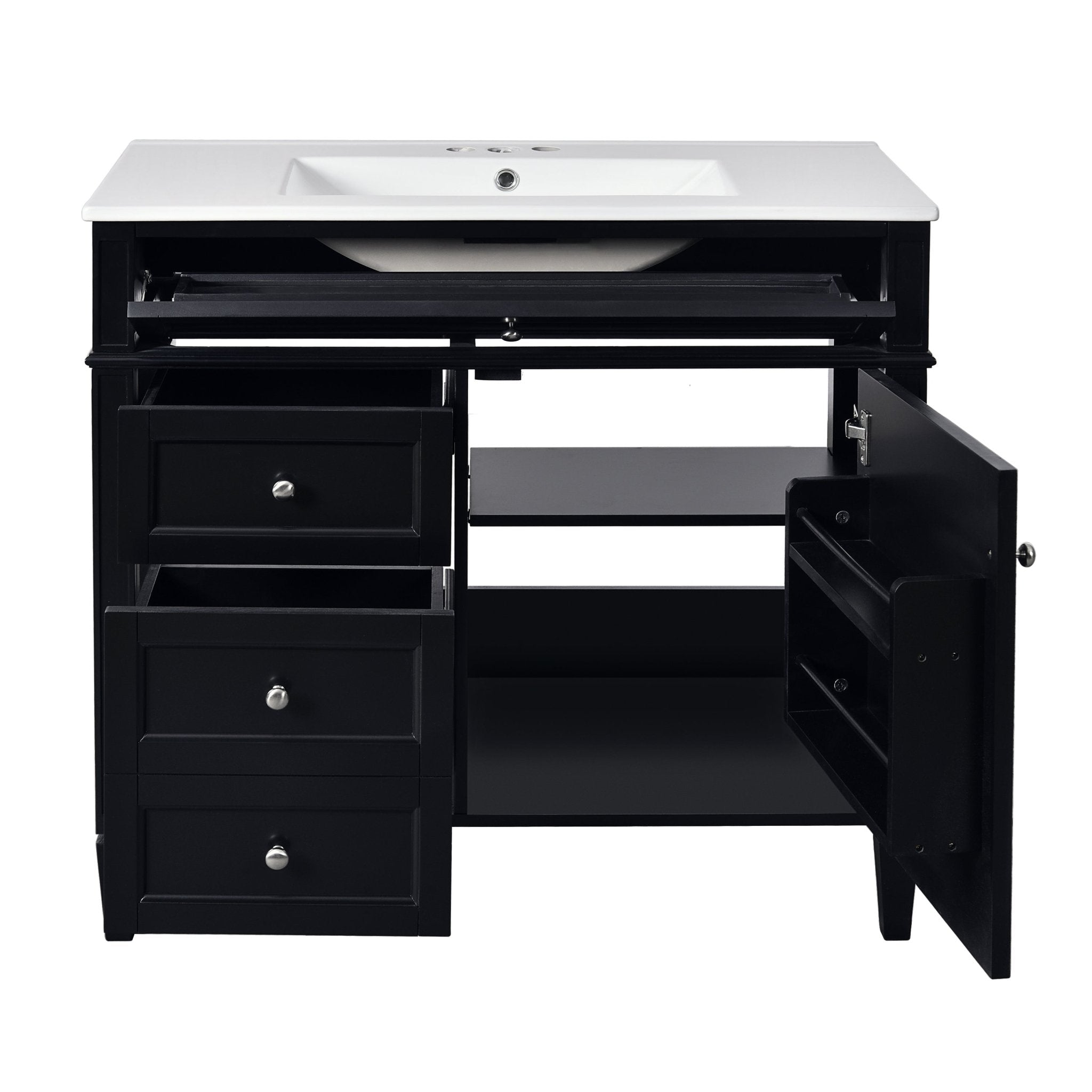 36 "Single sink bathroom dressing table, modern bathroom storage cabinet(black) - KiKiUMi