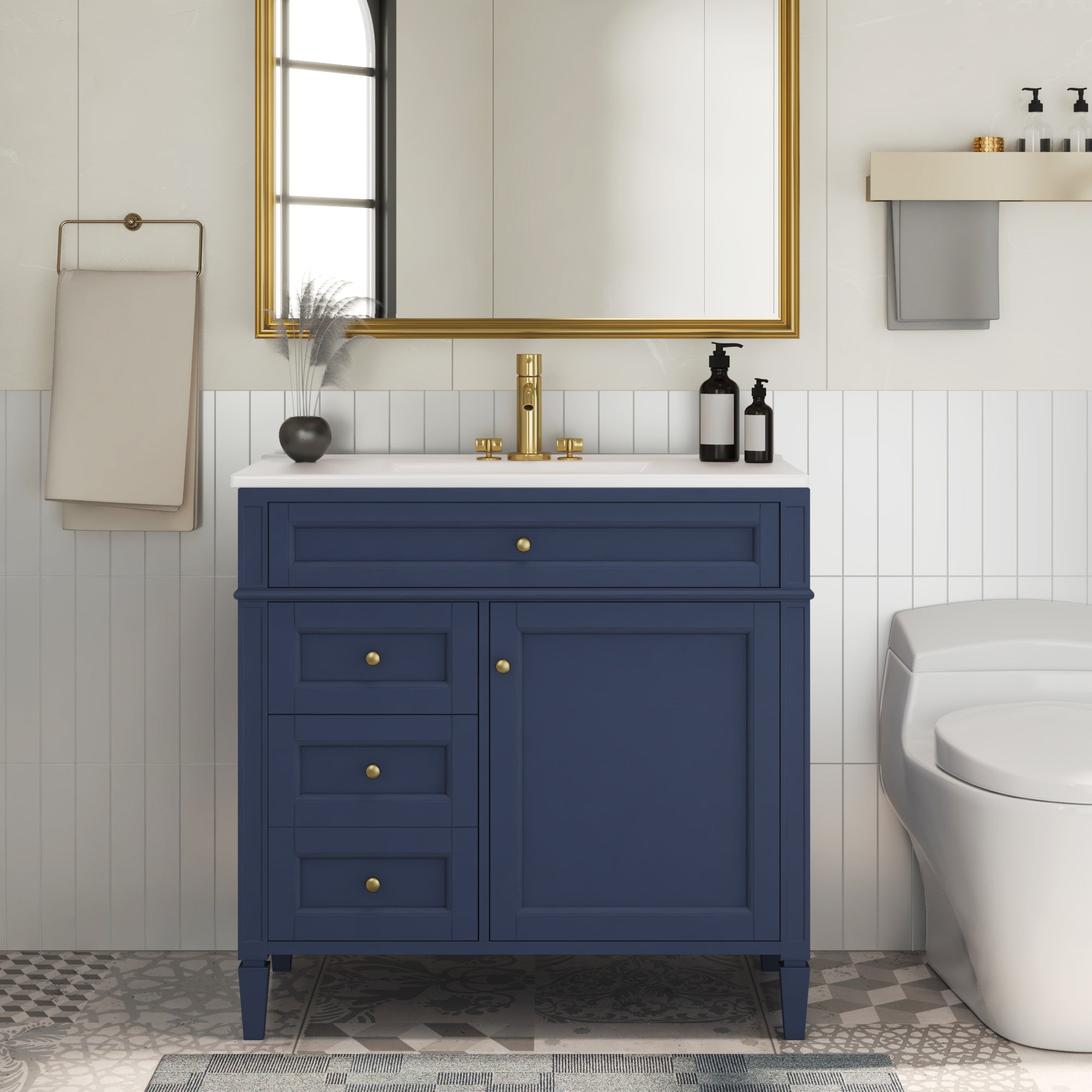 36 "Single sink bathroom dressing table, modern bathroom storage cabinet(blue) - KiKiUMi