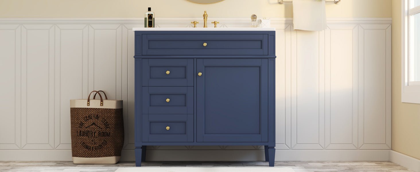 36 "Single sink bathroom dressing table, modern bathroom storage cabinet(blue) - KiKiUMi