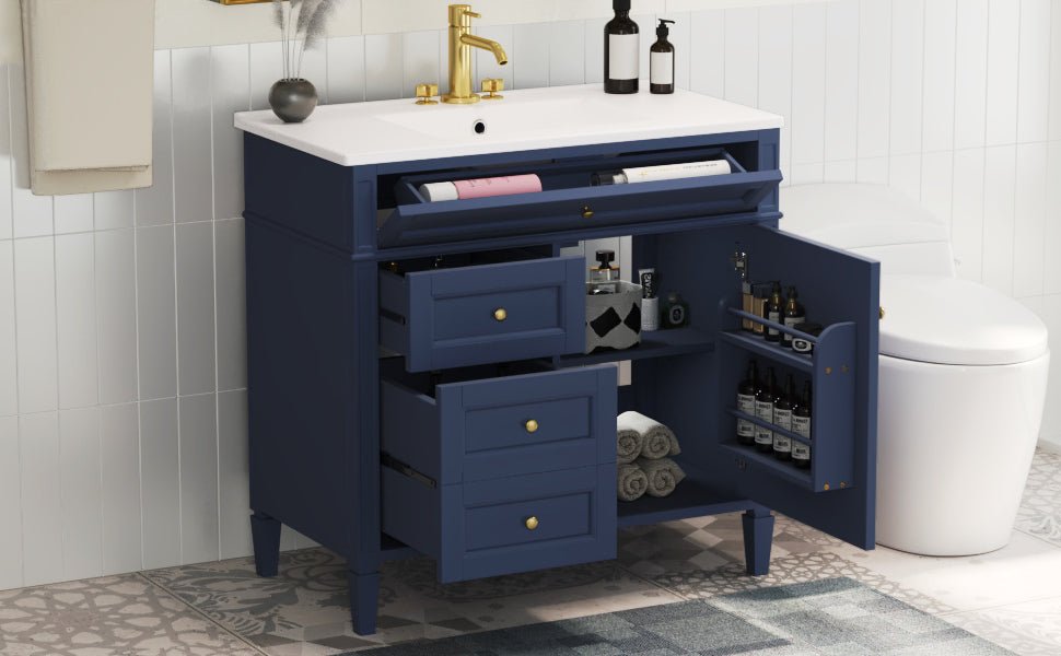 36 "Single sink bathroom dressing table, modern bathroom storage cabinet(blue) - KiKiUMi