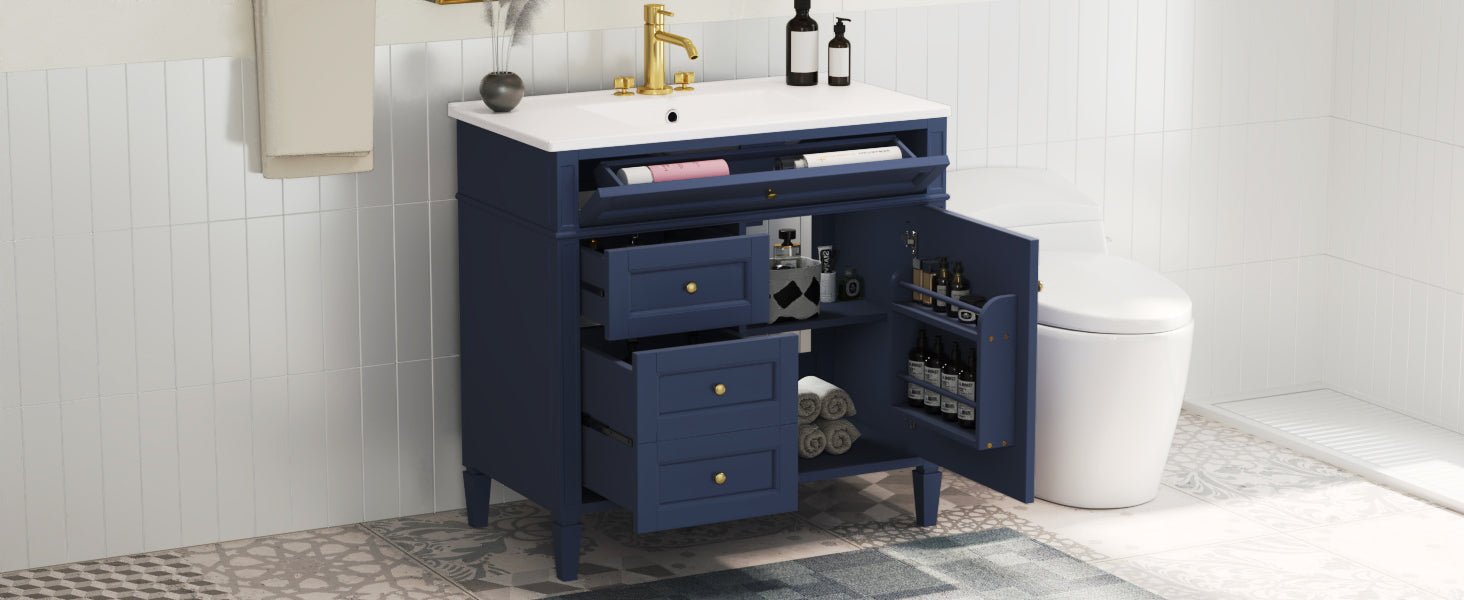 36 "Single sink bathroom dressing table, modern bathroom storage cabinet(blue) - KiKiUMi