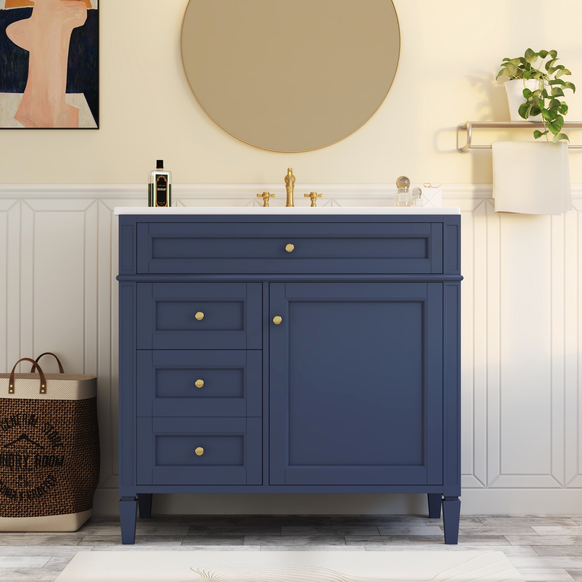 36 "Single sink bathroom dressing table, modern bathroom storage cabinet(blue) - KiKiUMi