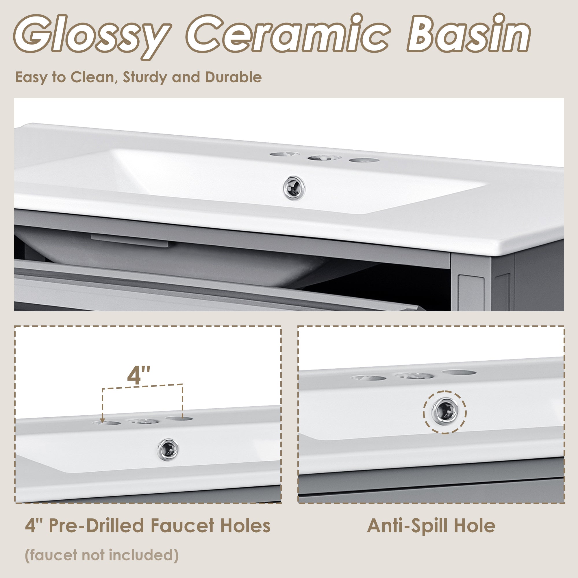 36 "Single sink bathroom dressing table, modern bathroom storage cabinet(grey) - KiKiUMi