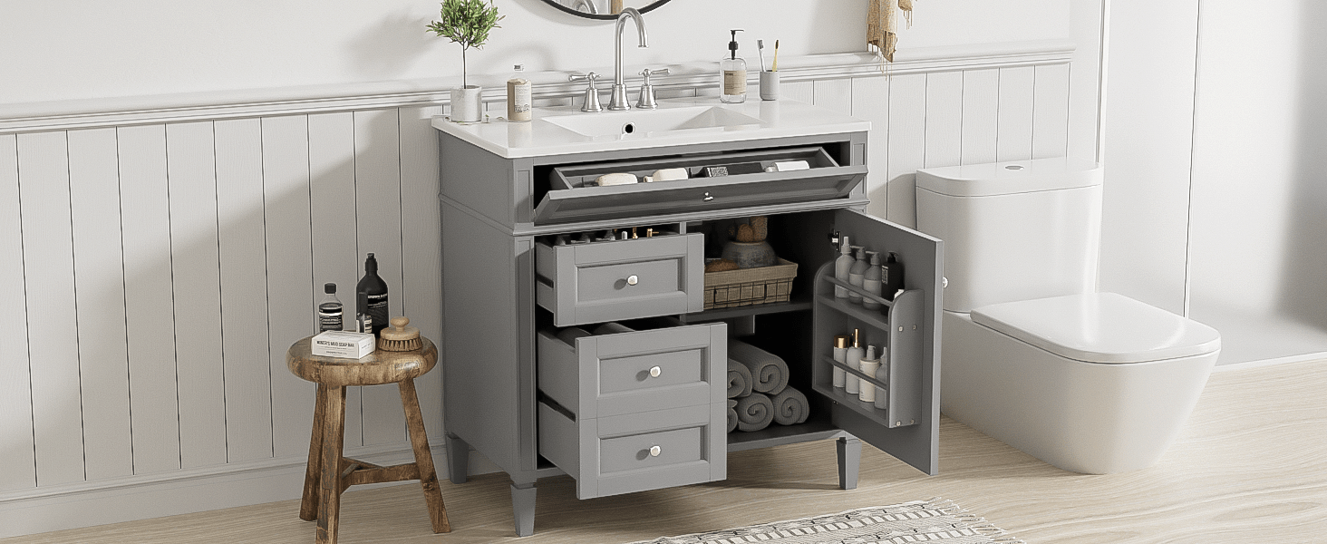 36 "Single sink bathroom dressing table, modern bathroom storage cabinet(grey) - KiKiUMi