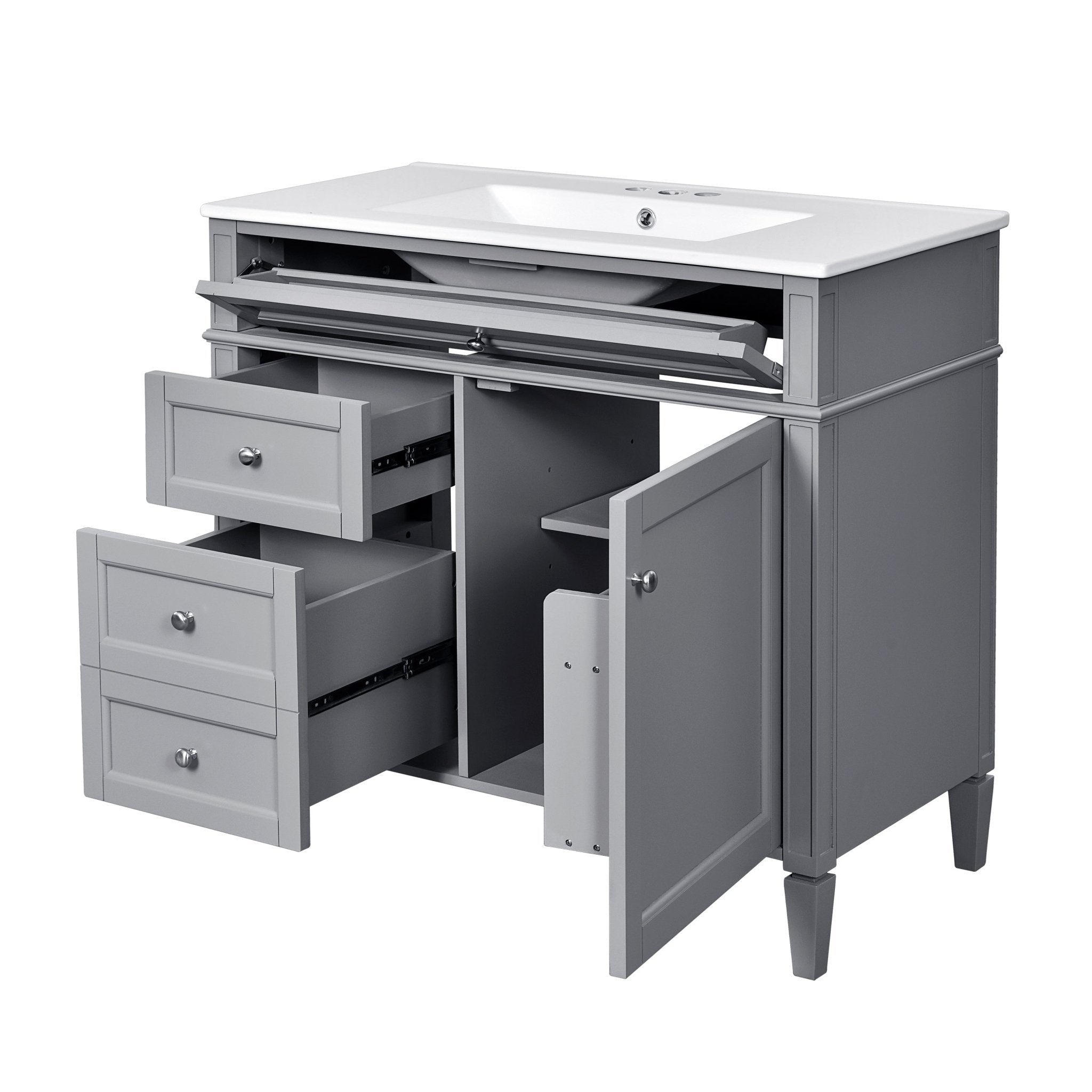 36 "Single sink bathroom dressing table, modern bathroom storage cabinet(Grey) - KiKiUMi