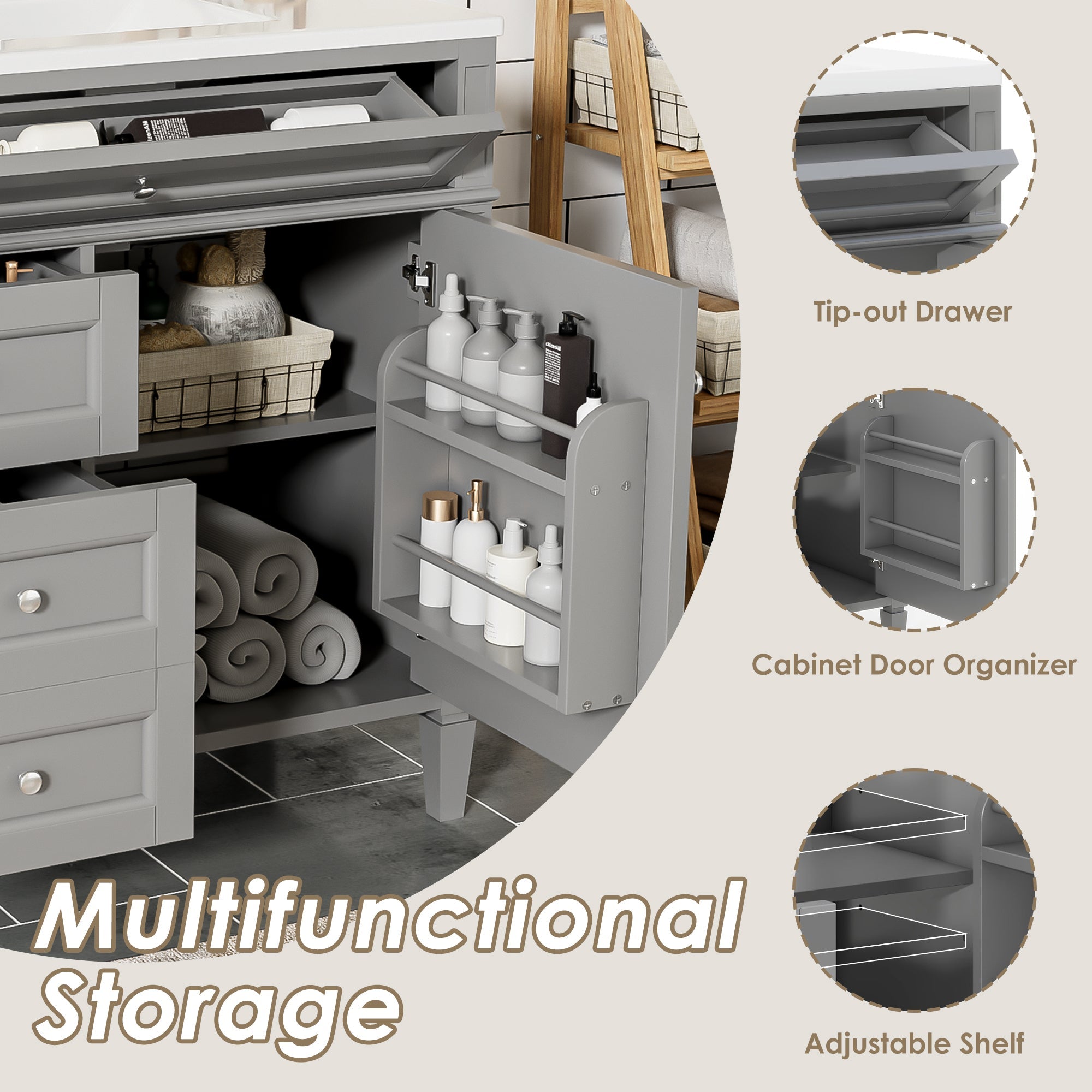 36 "Single sink bathroom dressing table, modern bathroom storage cabinet(grey) - KiKiUMi