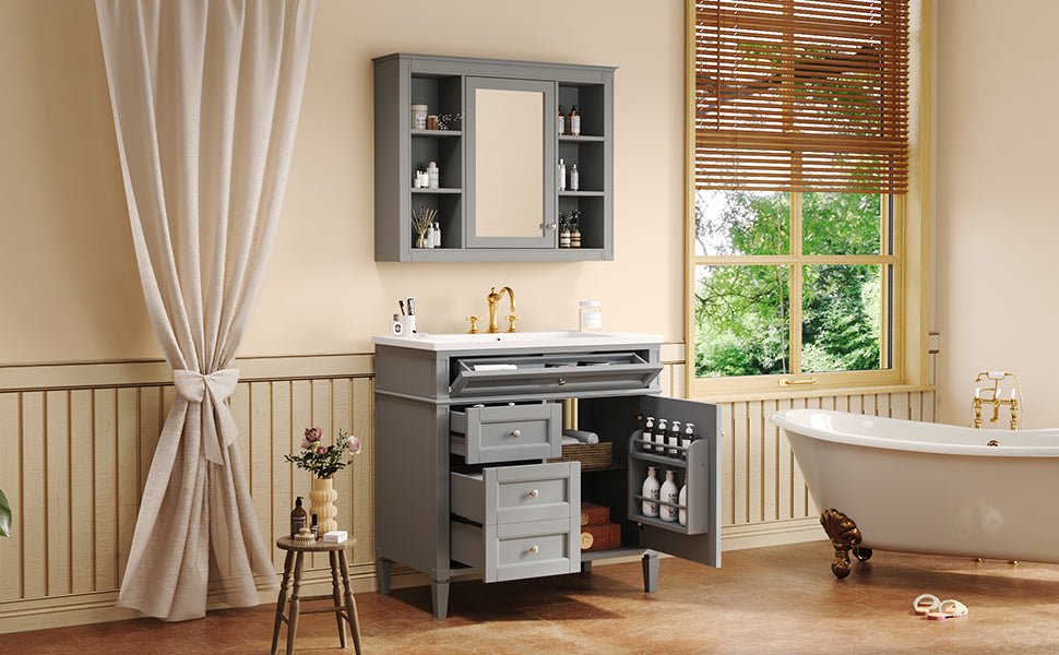 36 "Single sink bathroom dressing table, modern bathroom storage cabinet(Grey) - KiKiUMi