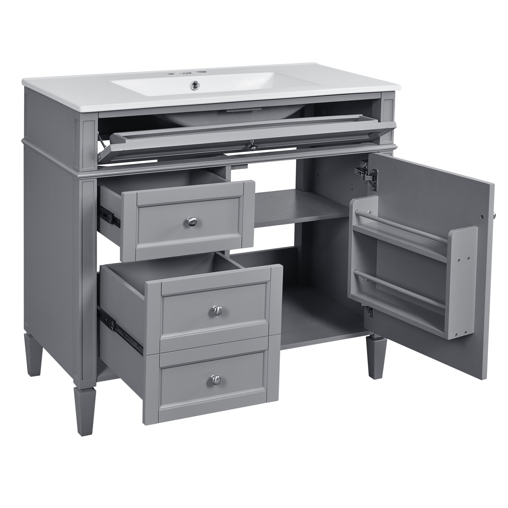 36 "Single sink bathroom dressing table, modern bathroom storage cabinet(grey) - KiKiUMi