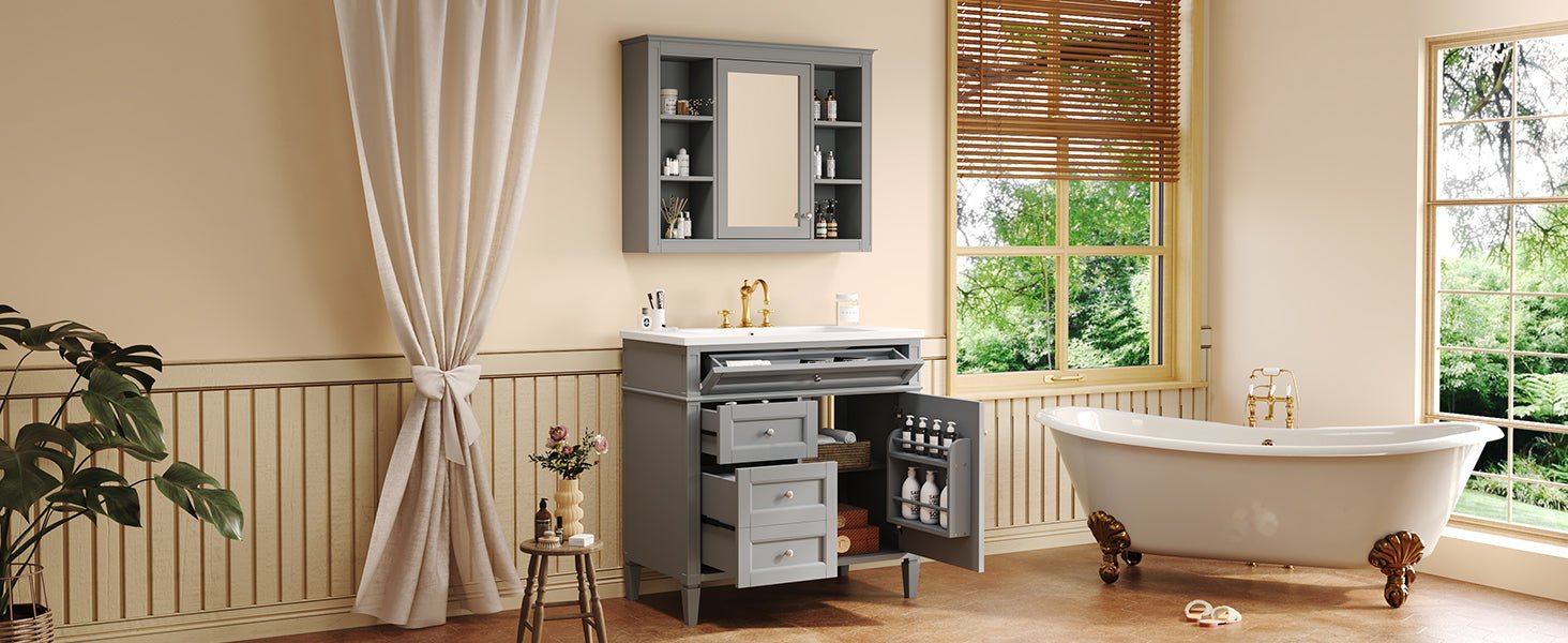 36 "Single sink bathroom dressing table, modern bathroom storage cabinet(Grey) - KiKiUMi