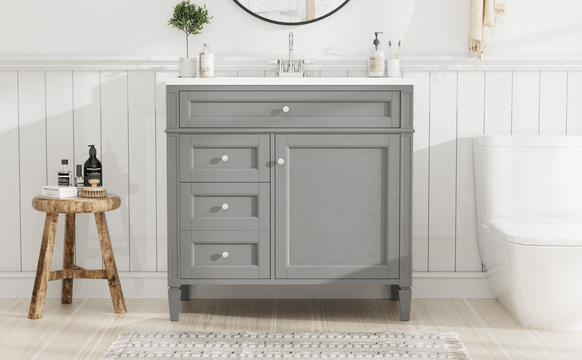 36 "Single sink bathroom dressing table, modern bathroom storage cabinet(grey) - KiKiUMi