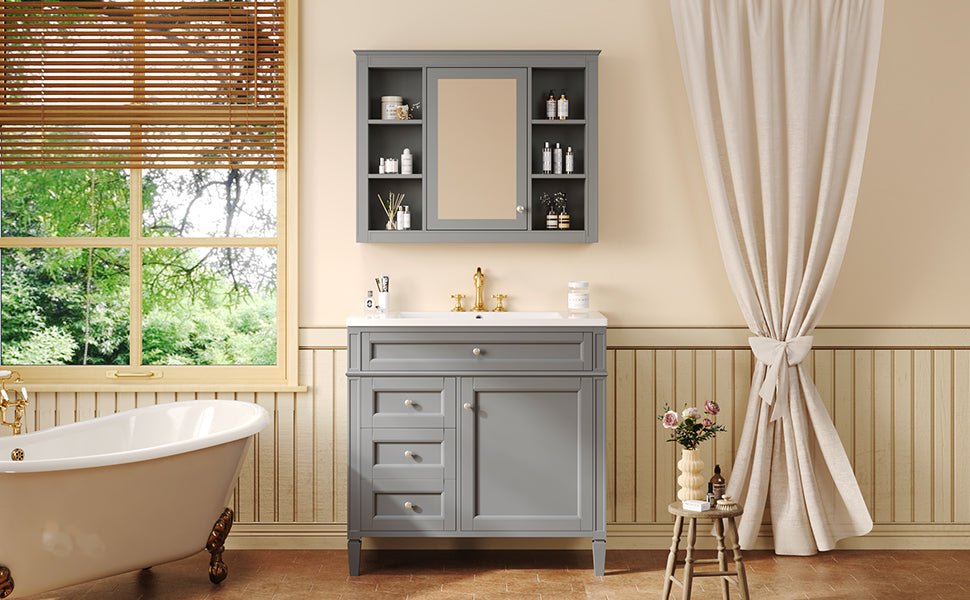 36 "Single sink bathroom dressing table, modern bathroom storage cabinet(Grey) - KiKiUMi