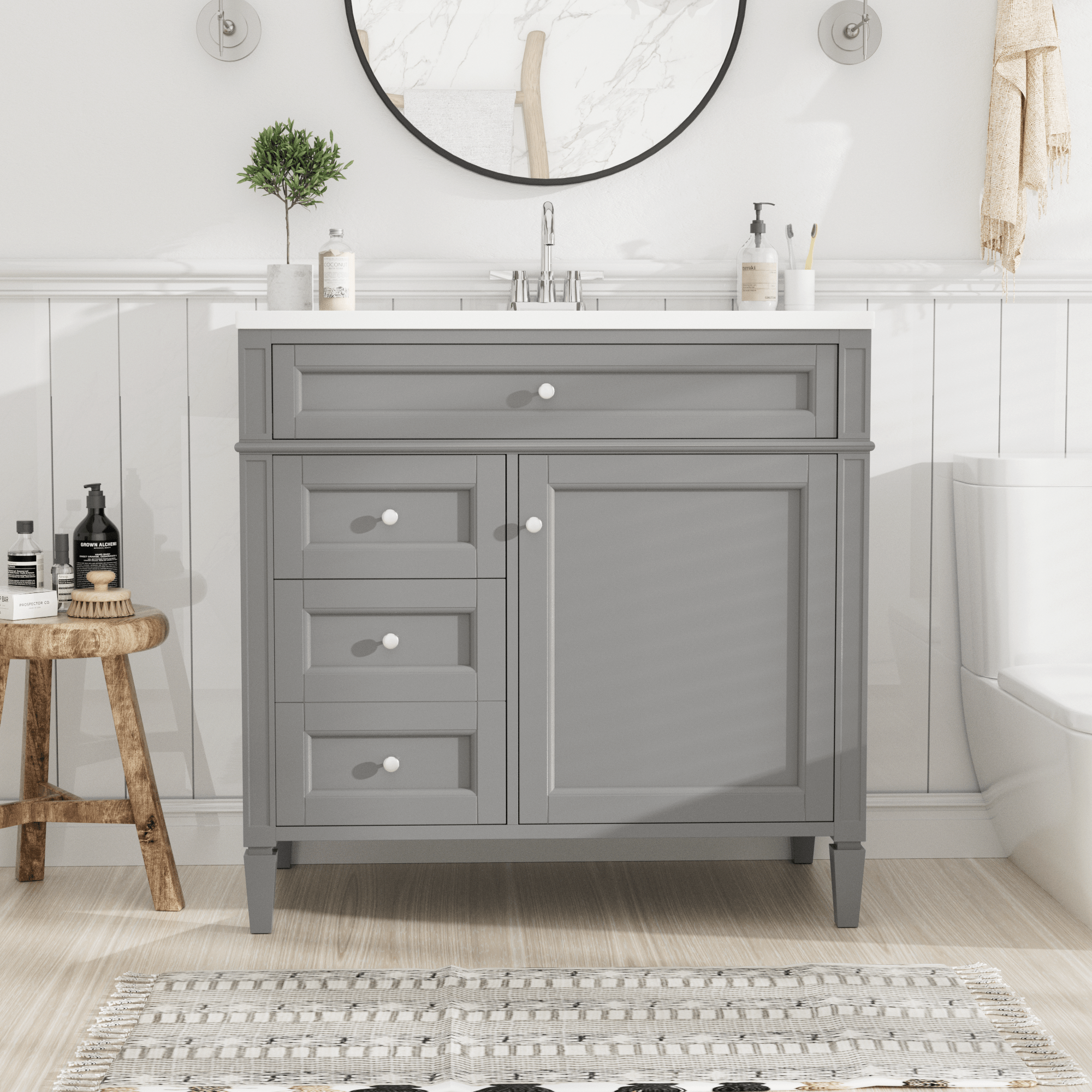36 "Single sink bathroom dressing table, modern bathroom storage cabinet(grey) - KiKiUMi