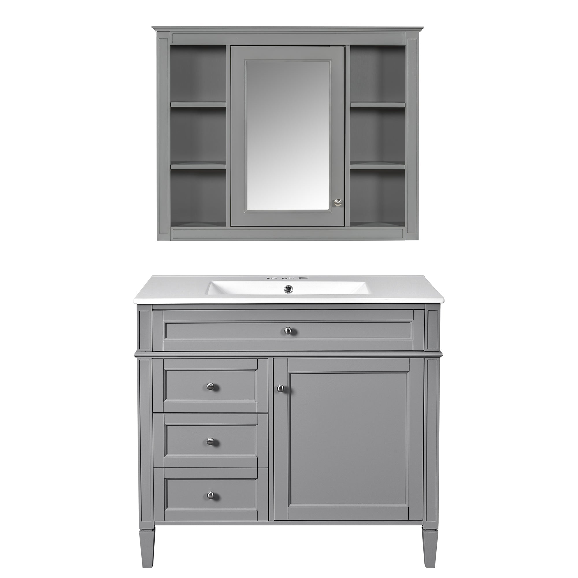 36 "Single sink bathroom dressing table, modern bathroom storage cabinet(Grey) - KiKiUMi