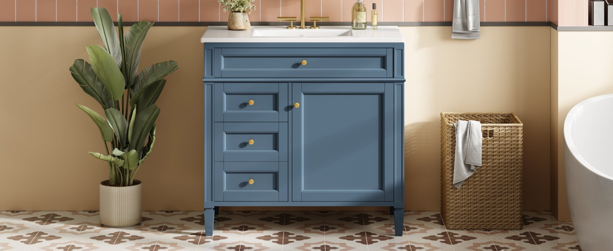 36 "Single sink bathroom dressing table, modern bathroom storage cabinet(indigo blue) - KiKiUMi