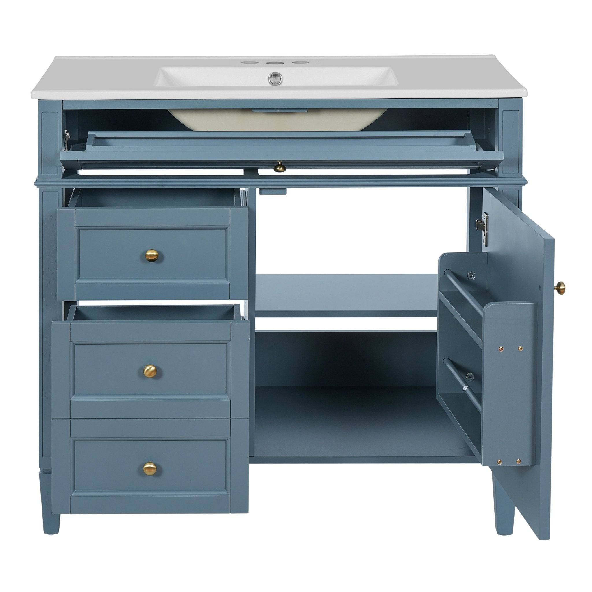 36 "Single sink bathroom dressing table, modern bathroom storage cabinet(indigo blue) - KiKiUMi