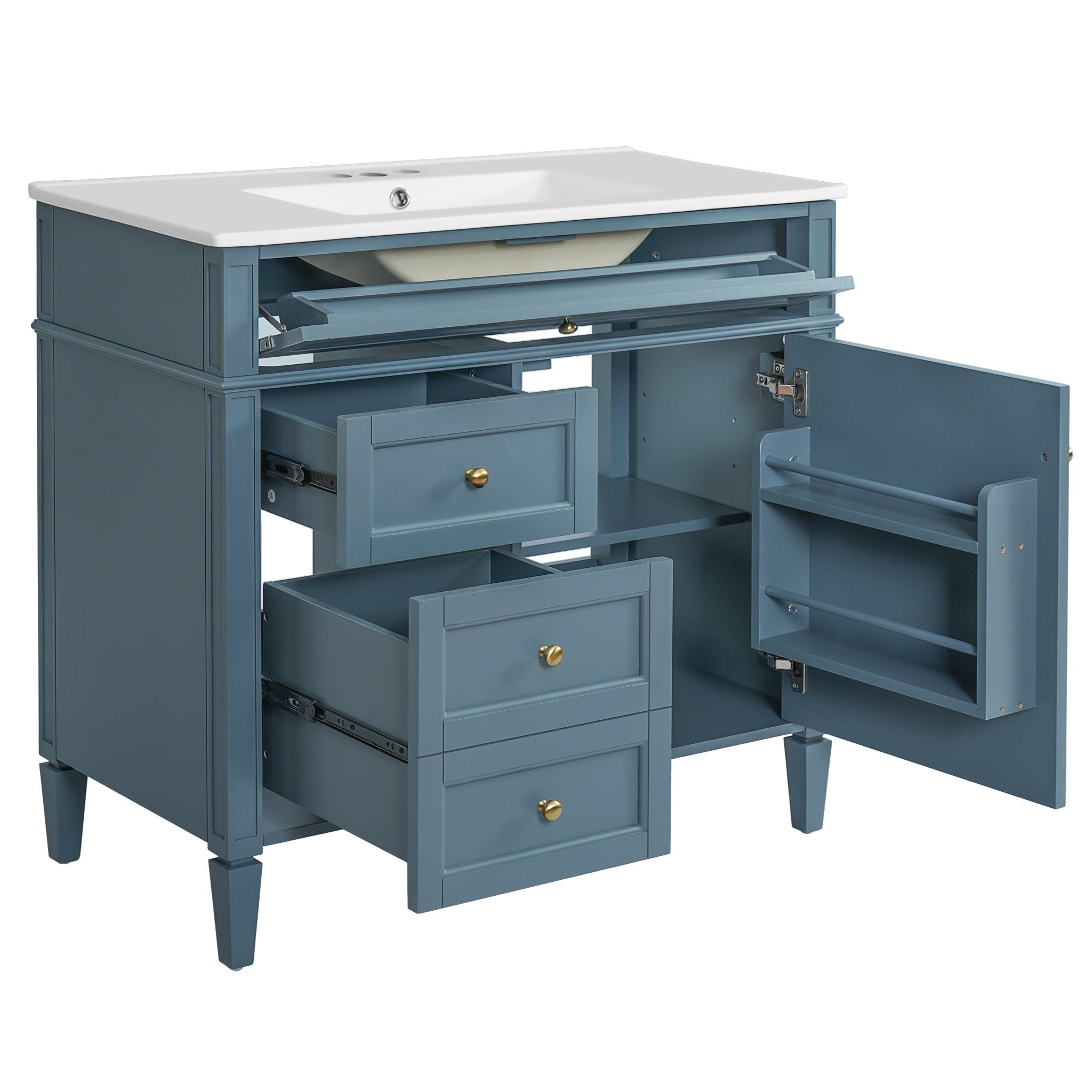 36 "Single sink bathroom dressing table, modern bathroom storage cabinet(indigo blue) - KiKiUMi