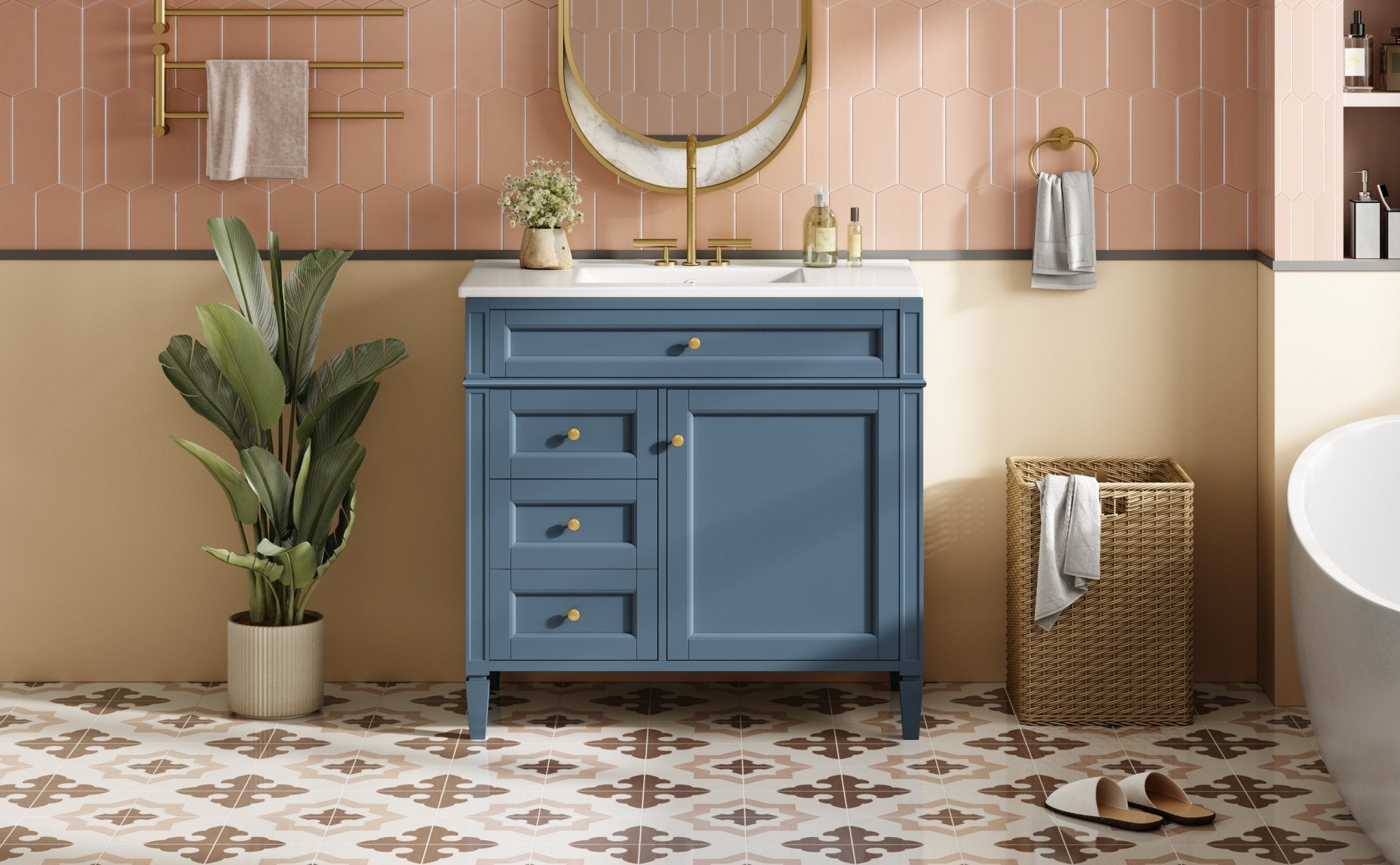 36 "Single sink bathroom dressing table, modern bathroom storage cabinet(indigo blue) - KiKiUMi