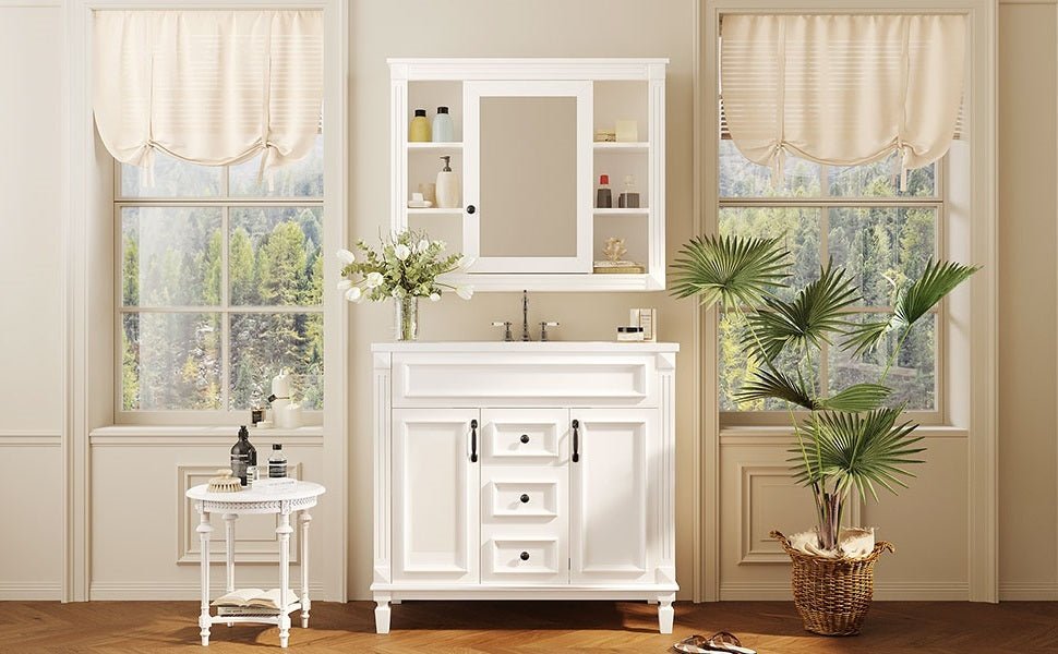 36 "Single sink bathroom dressing table, modern bathroom storage cabinet(white) - KiKiUMi