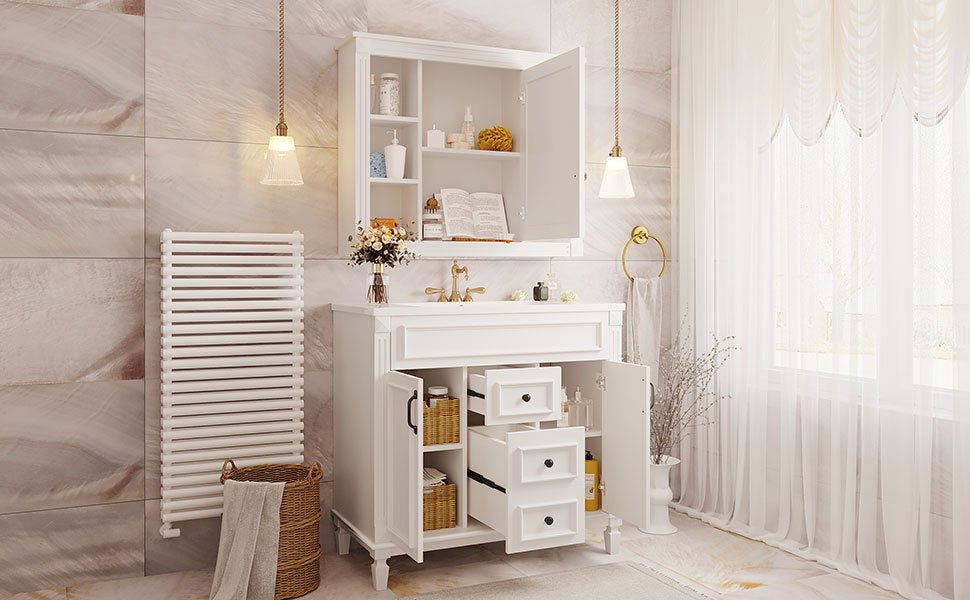 36 "Single sink bathroom dressing table, modern bathroom storage cabinet(white) - KiKiUMi