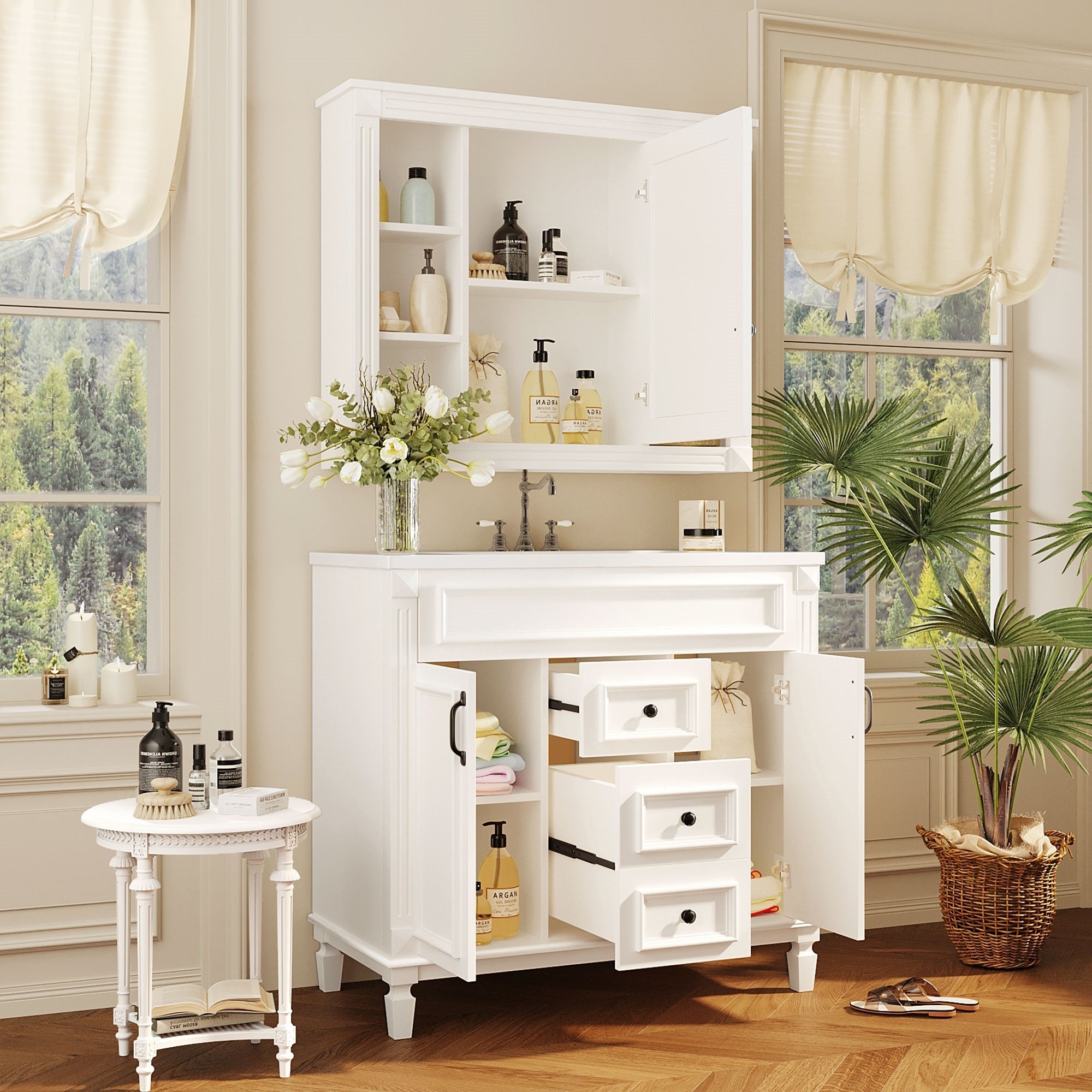 36 "Single sink bathroom dressing table, modern bathroom storage cabinet(white) - KiKiUMi