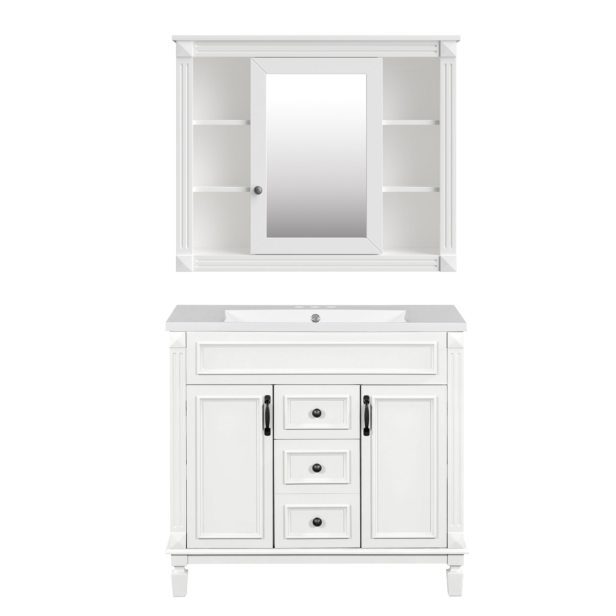 36 "Single sink bathroom dressing table, modern bathroom storage cabinet(white) - KiKiUMi