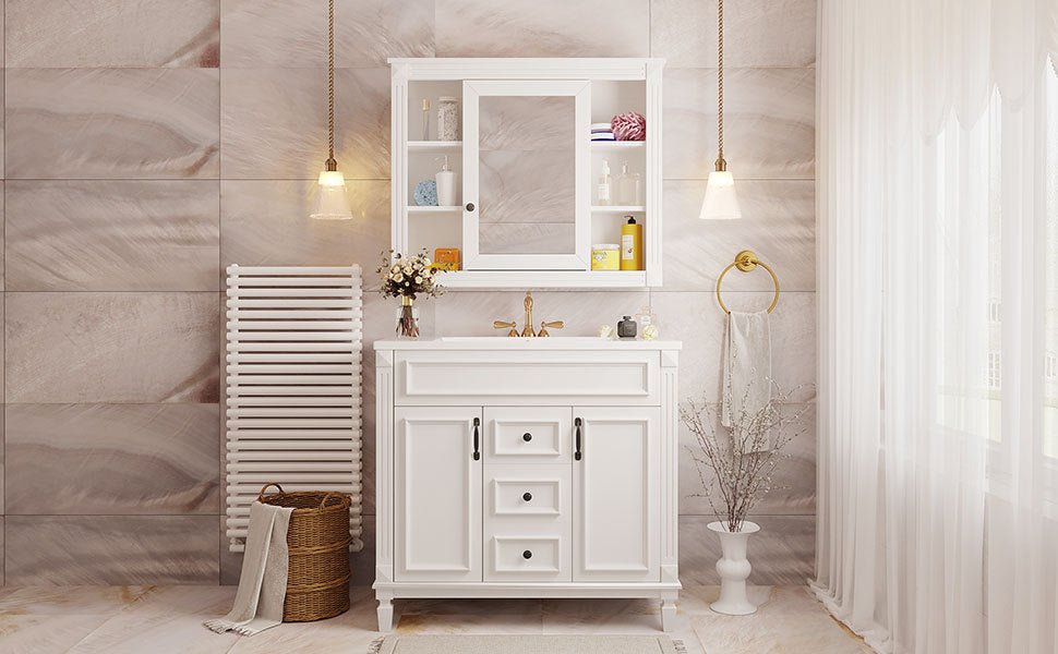 36 "Single sink bathroom dressing table, modern bathroom storage cabinet(white) - KiKiUMi