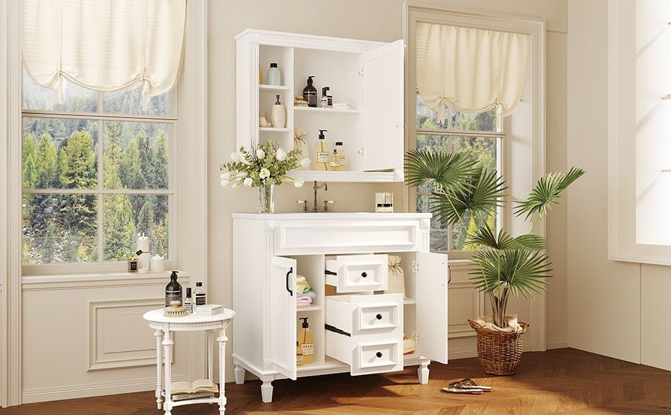 36 "Single sink bathroom dressing table, modern bathroom storage cabinet(white) - KiKiUMi