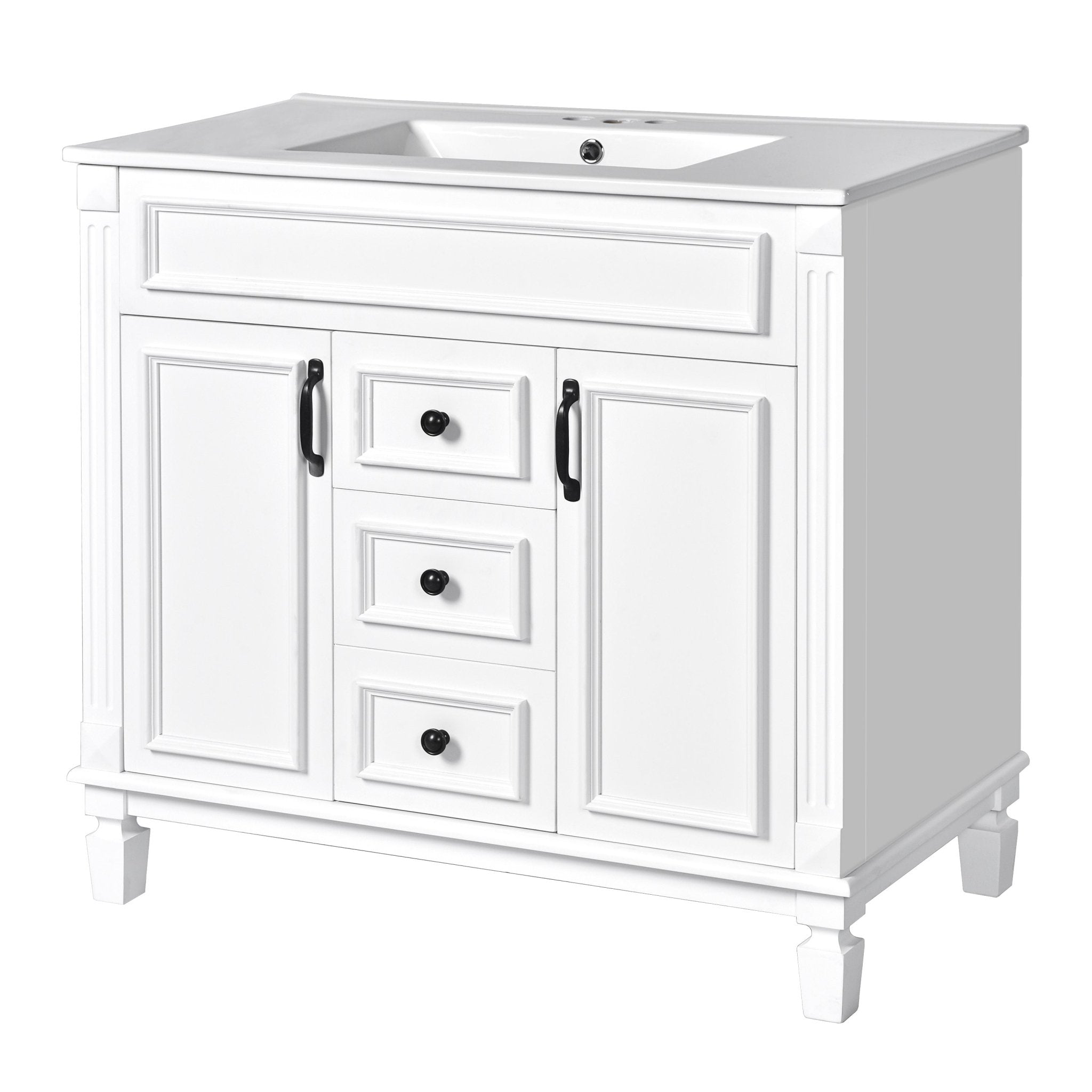 36 "Single sink bathroom dressing table, modern bathroom storage cabinet(white) - KiKiUMi
