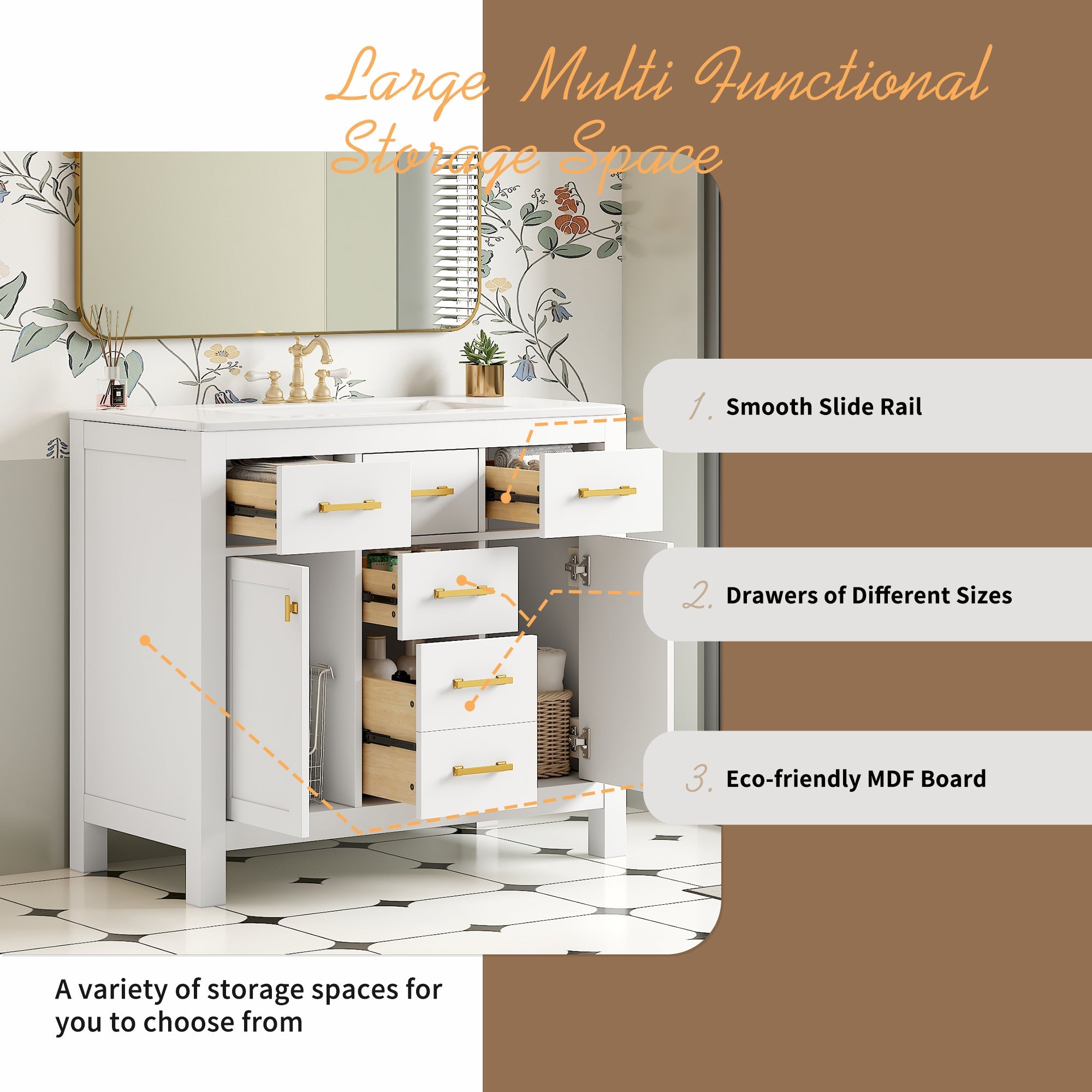 36 "Solid wood frame bathroom ceramic dressing table - KiKiUMi