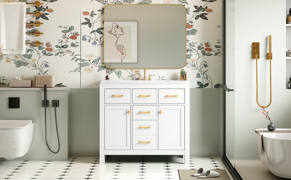 36 "Solid wood frame bathroom ceramic dressing table - KiKiUMi