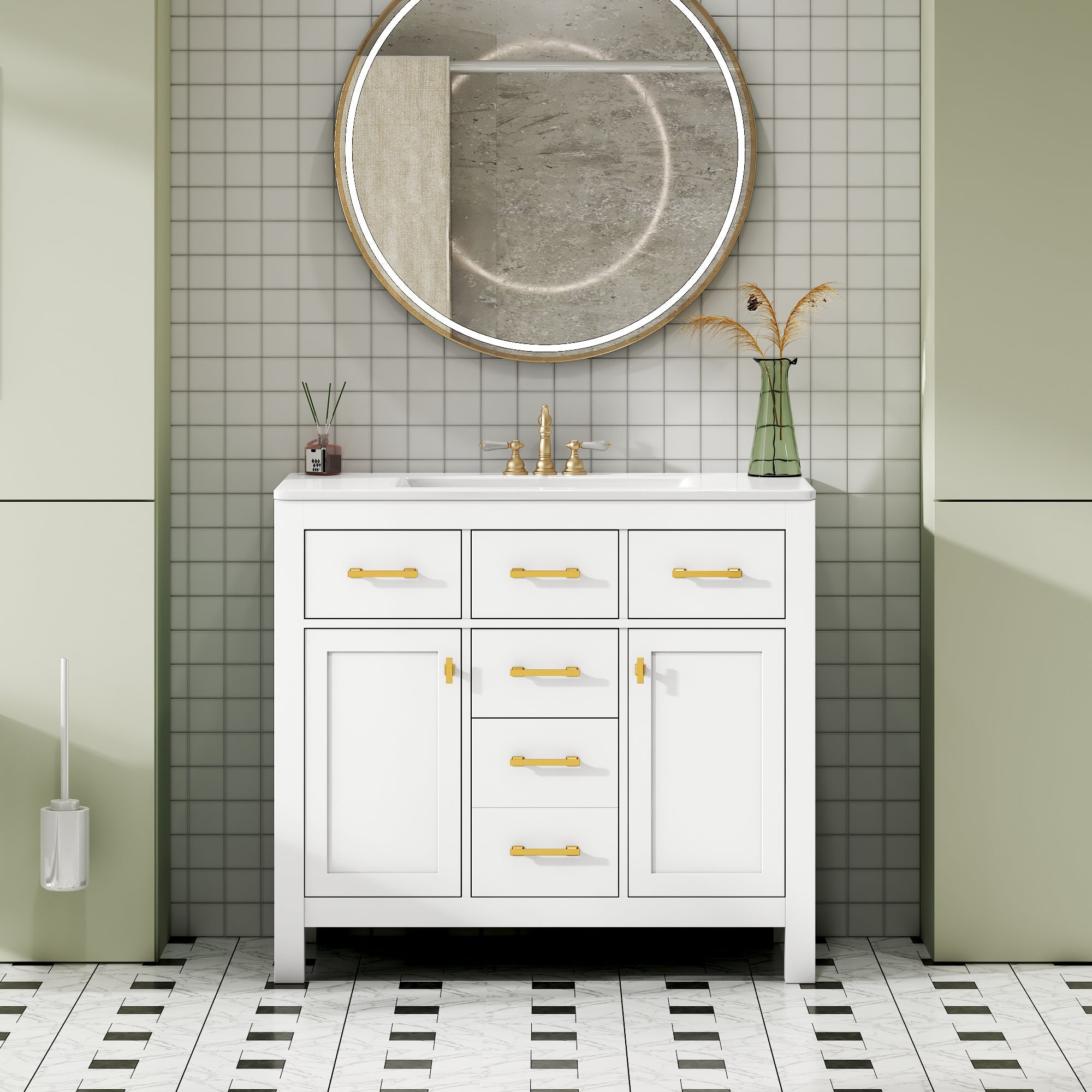 36 "Solid wood frame bathroom ceramic dressing table - KiKiUMi