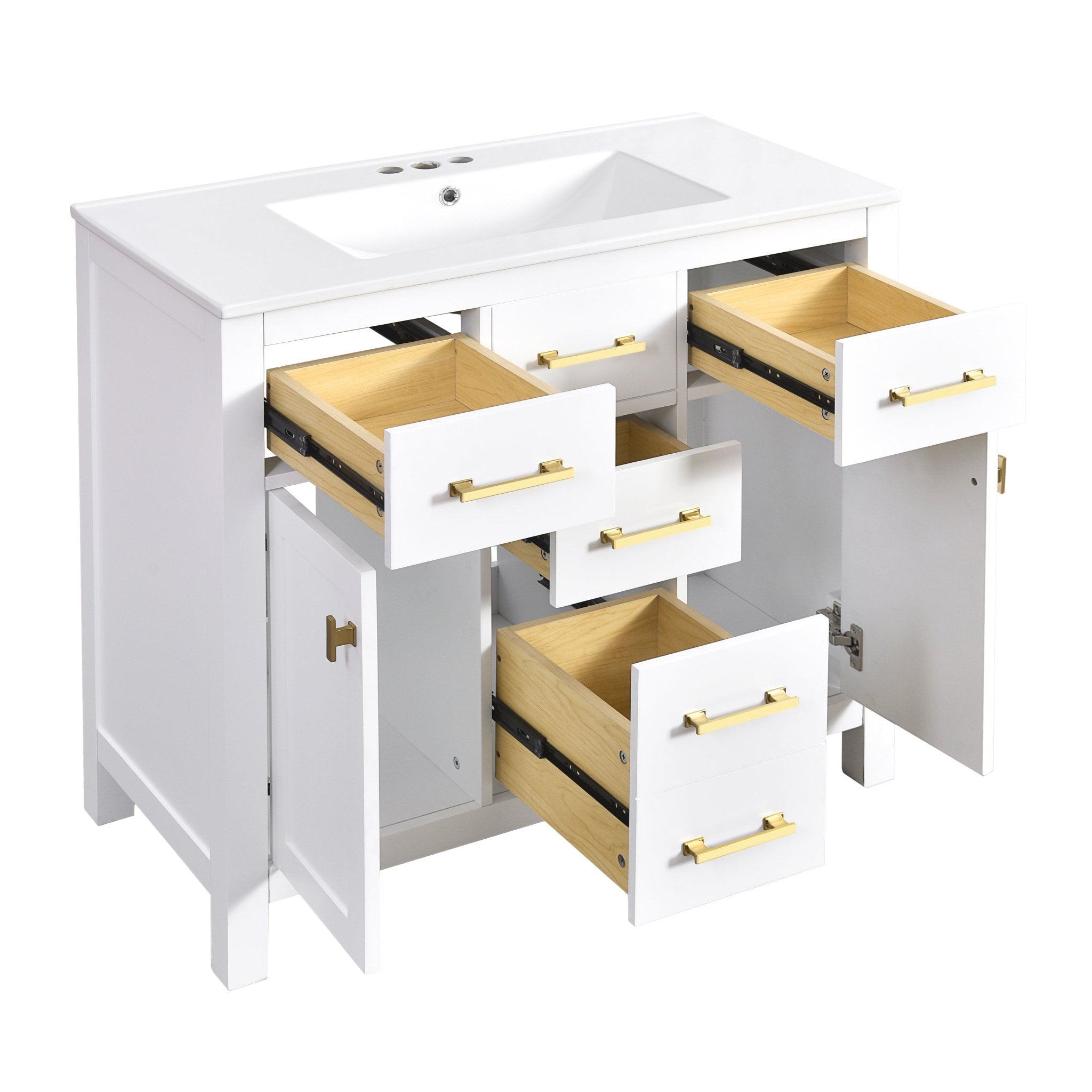 36 "Solid wood frame bathroom ceramic dressing table - KiKiUMi