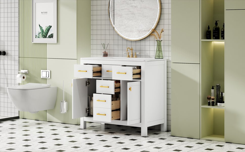 36 "Solid wood frame bathroom ceramic dressing table - KiKiUMi
