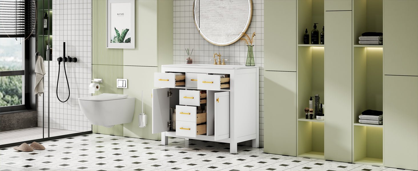 36 "Solid wood frame bathroom ceramic dressing table - KiKiUMi
