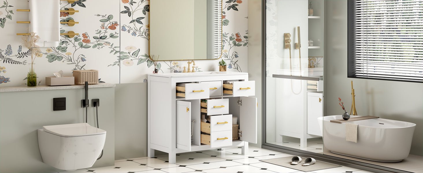 36 "Solid wood frame bathroom ceramic dressing table - KiKiUMi