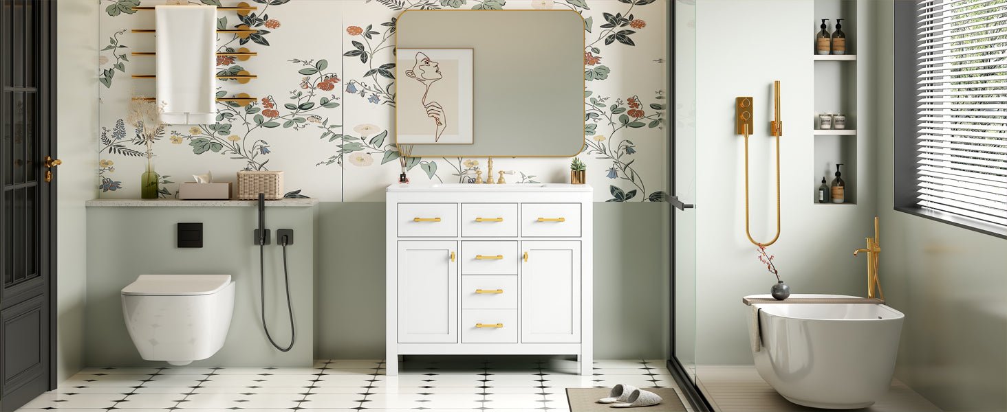 36 "Solid wood frame bathroom ceramic dressing table - KiKiUMi