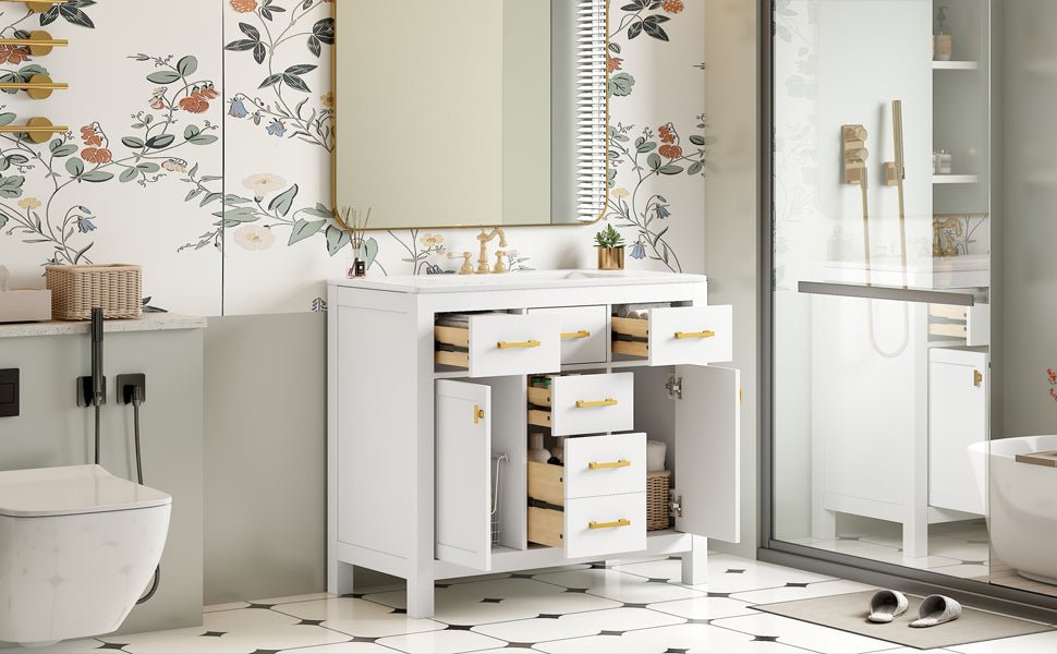 36 "Solid wood frame bathroom ceramic dressing table - KiKiUMi