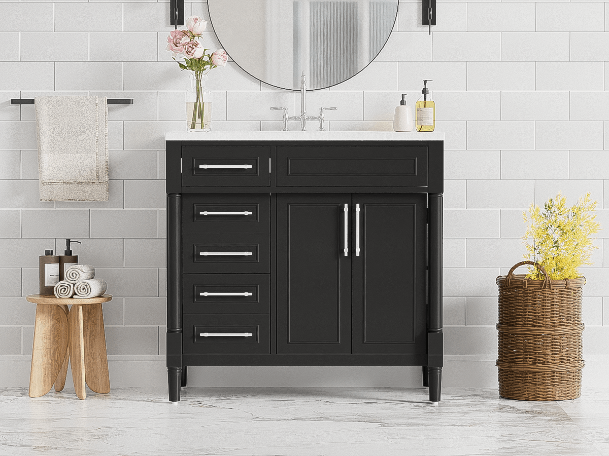 36 "Solid wood frame bathroom dressing table, independent bathroom storage cabinet(black) - KiKiUMi
