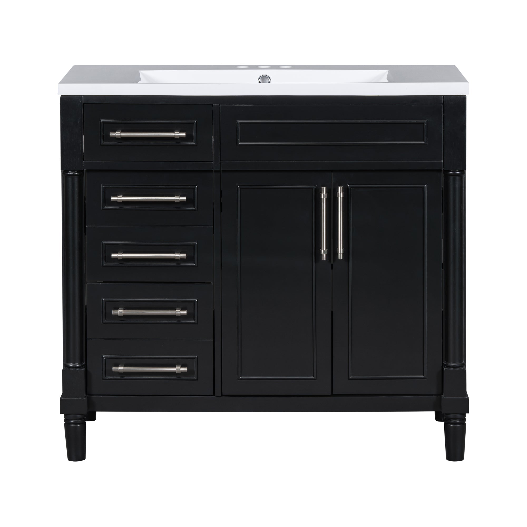 36 "Solid wood frame bathroom dressing table, independent bathroom storage cabinet(black) - KiKiUMi
