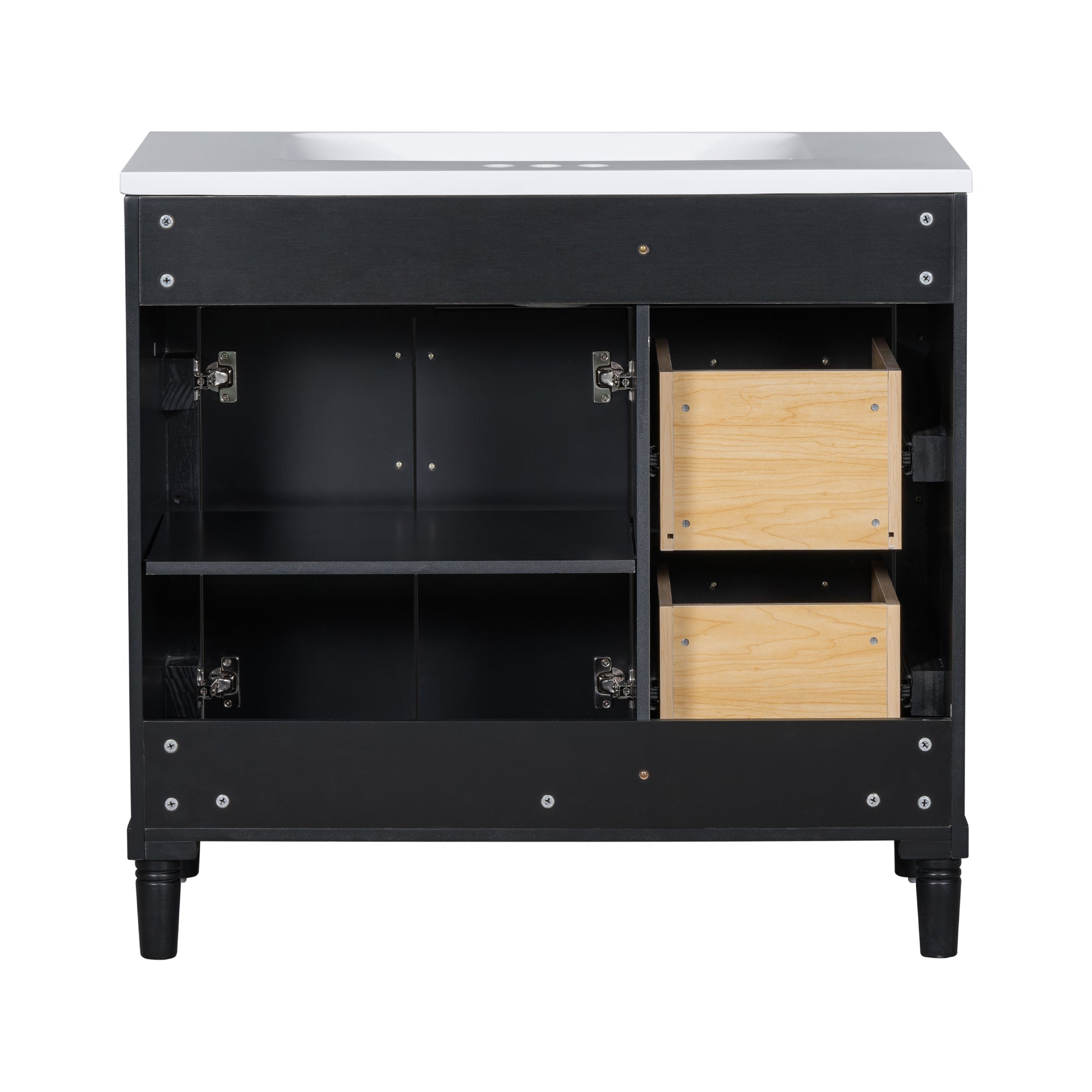 36 "Solid wood frame bathroom dressing table, independent bathroom storage cabinet(black) - KiKiUMi