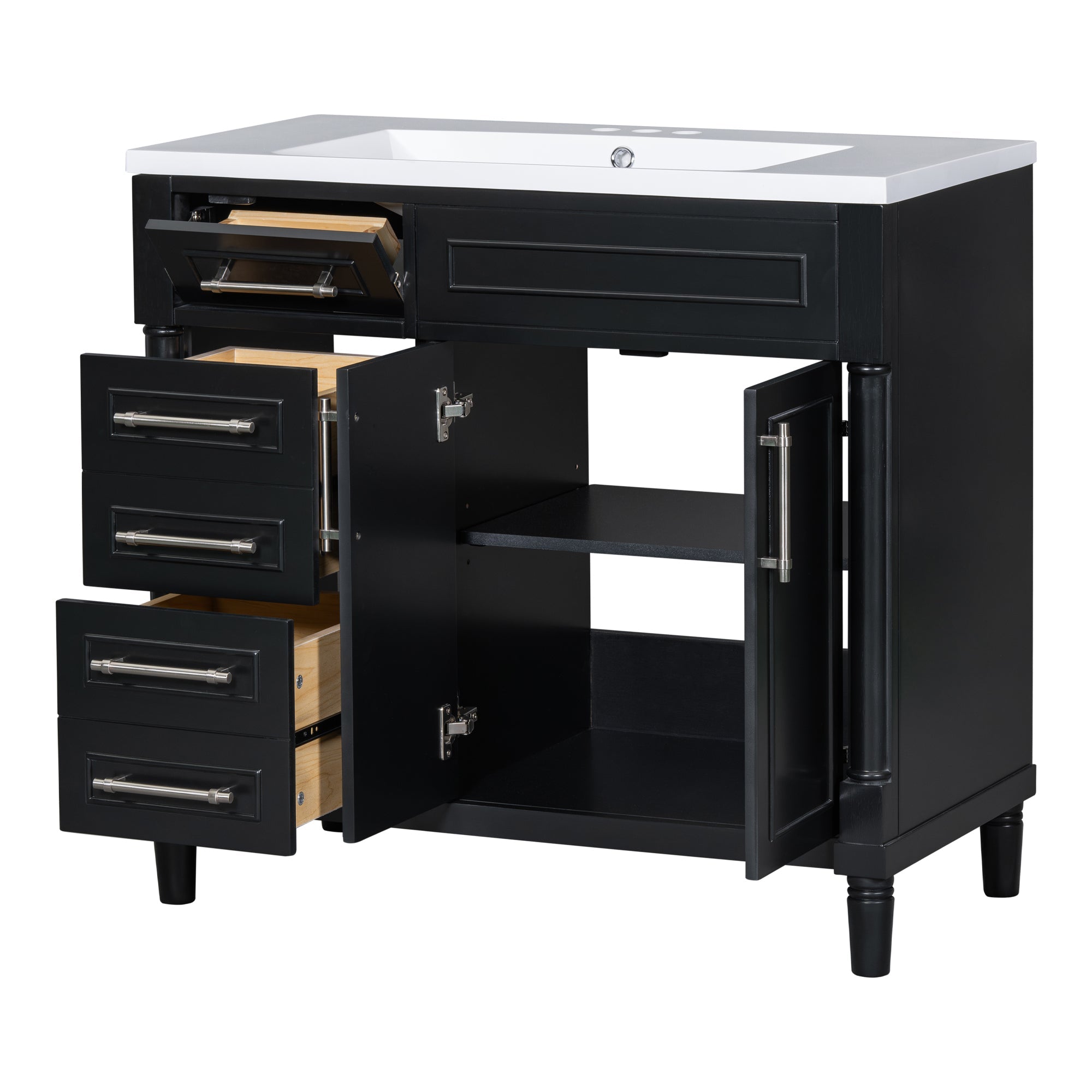 36 "Solid wood frame bathroom dressing table, independent bathroom storage cabinet(black) - KiKiUMi