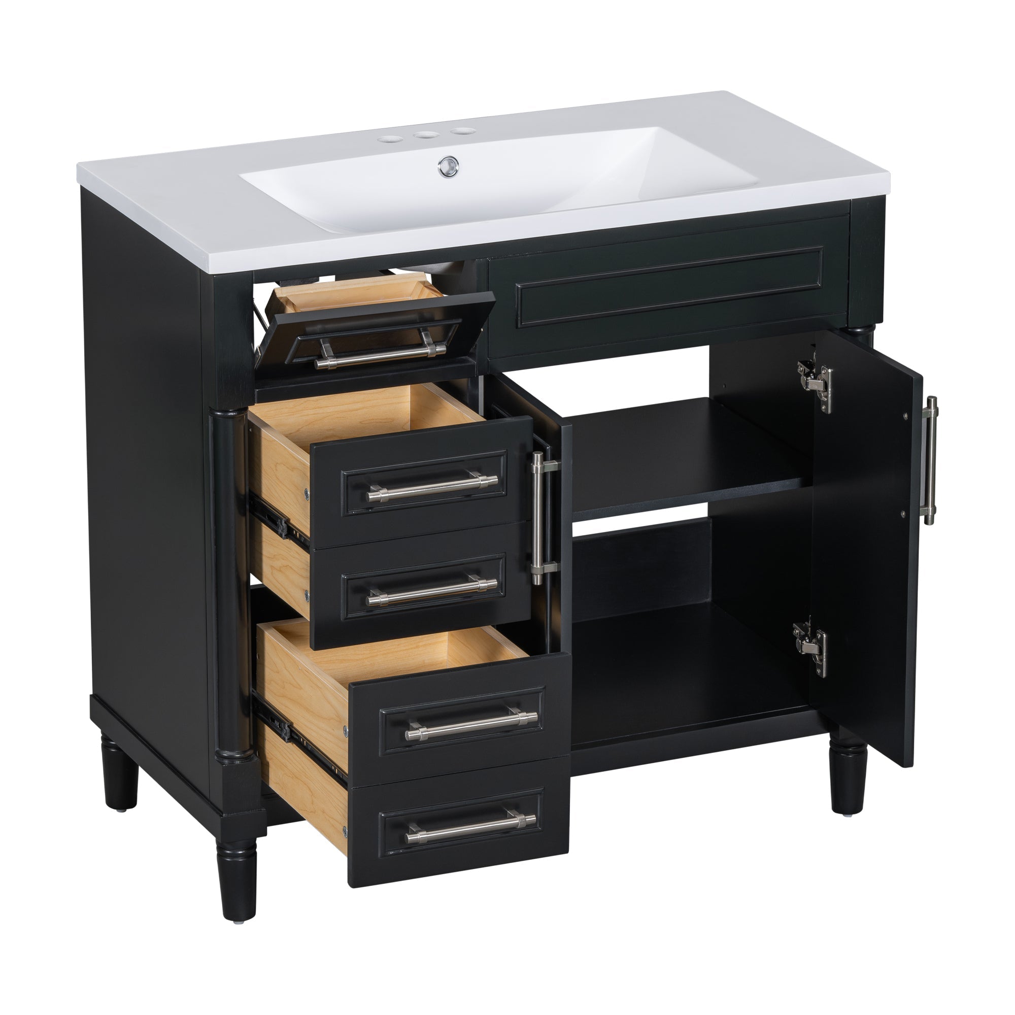 36 "Solid wood frame bathroom dressing table, independent bathroom storage cabinet(black) - KiKiUMi