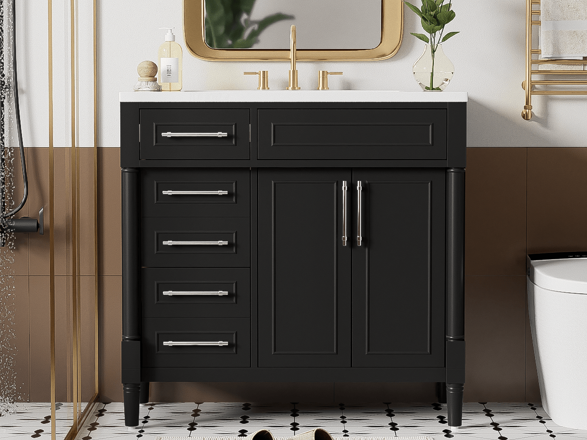 36 "Solid wood frame bathroom dressing table, independent bathroom storage cabinet(black) - KiKiUMi